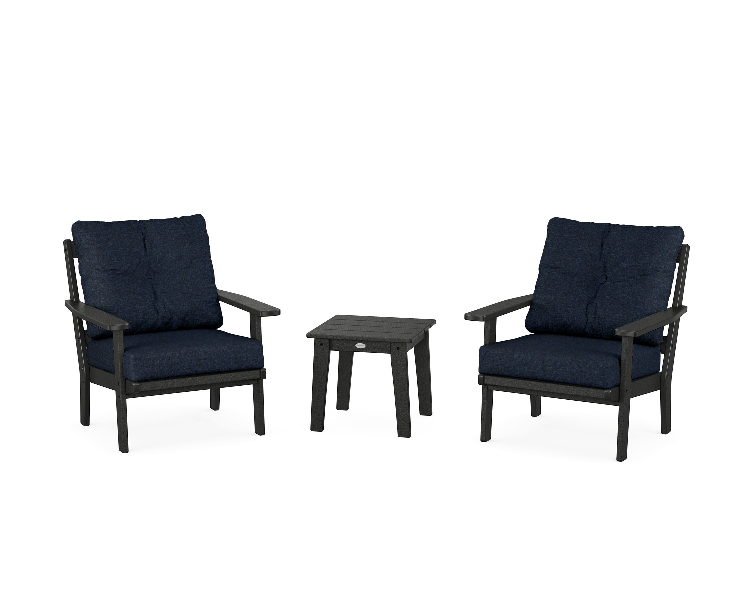 POLYWOOD Prairie 3-Piece Deep Seating Set in Black / Marine Indigo
