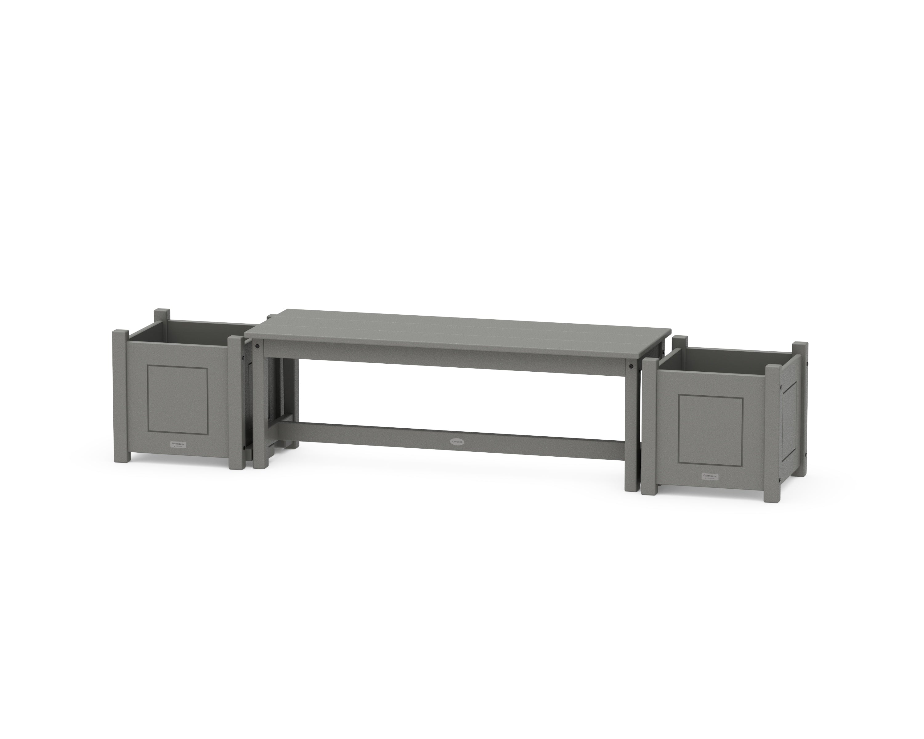 POLYWOOD 48" Country Living Straight Planter Bench Set in Slate Grey