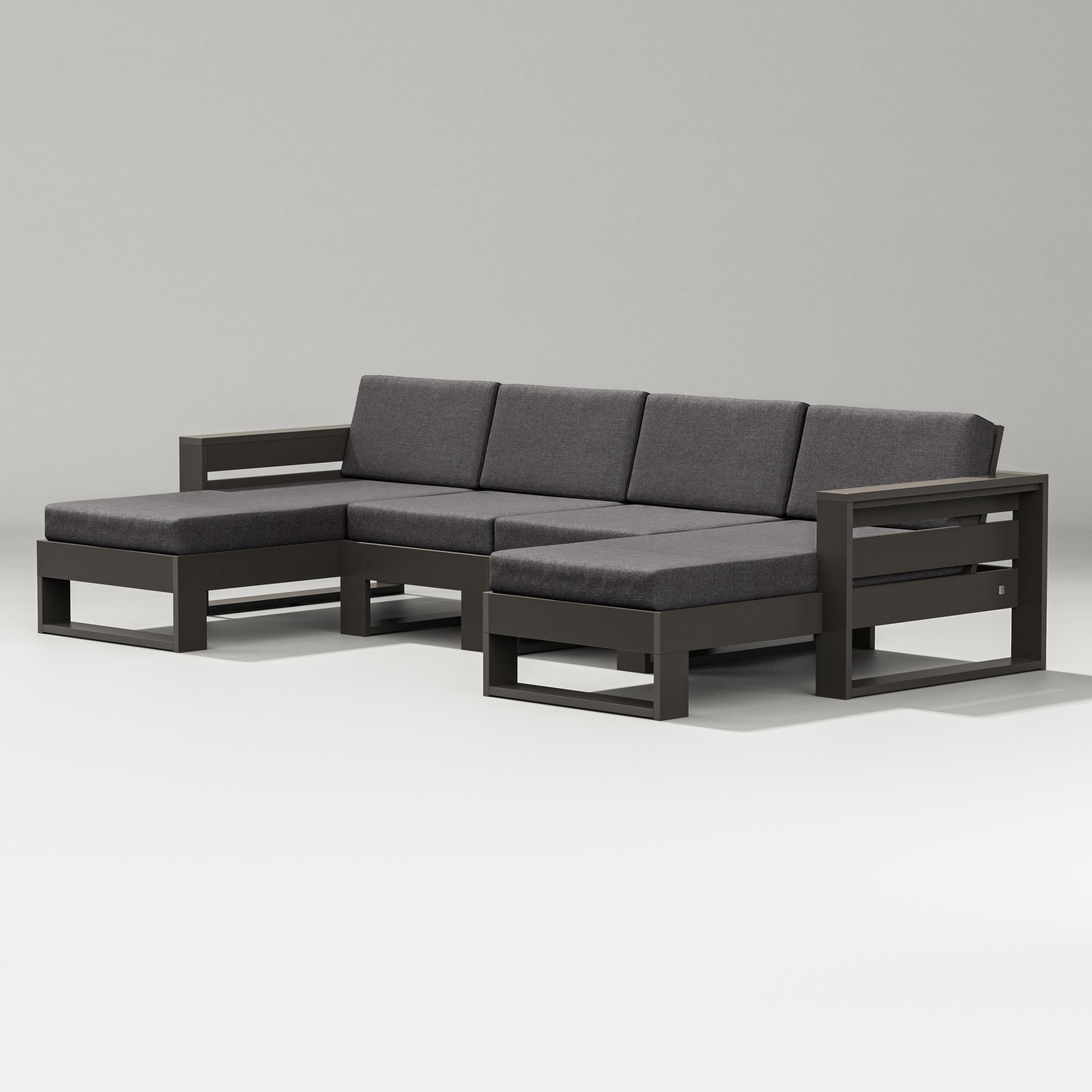 PW Designer Series Latitude Double Chaise Sectional in Vintage Coffee / Ash Charcoal