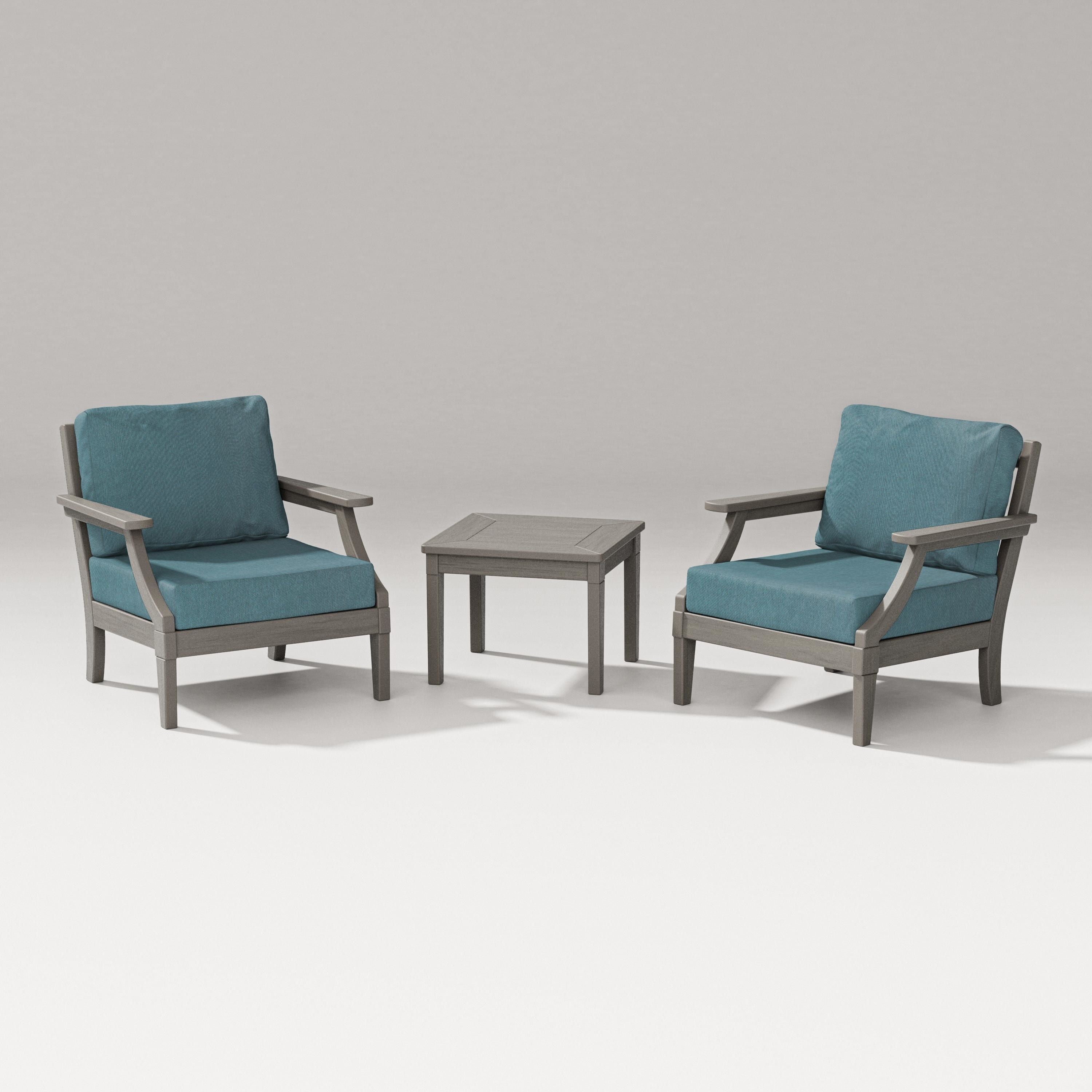 PW Designer Series Estate 3-Piece Lounge Chair Set in Driftwood / Ocean Teal