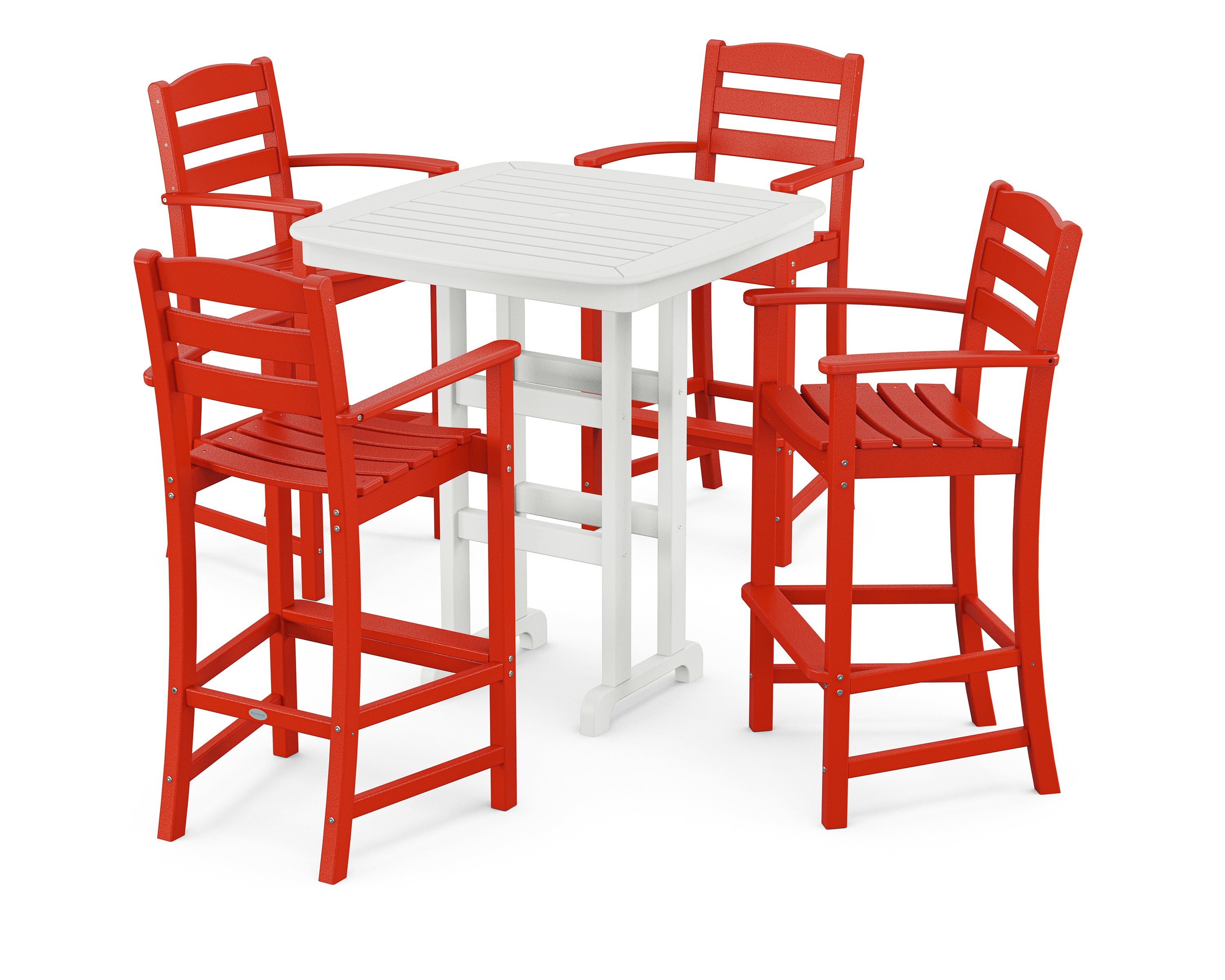 POLYWOOD La Casa Café 5-Piece Bar Set in Sunset Red / White