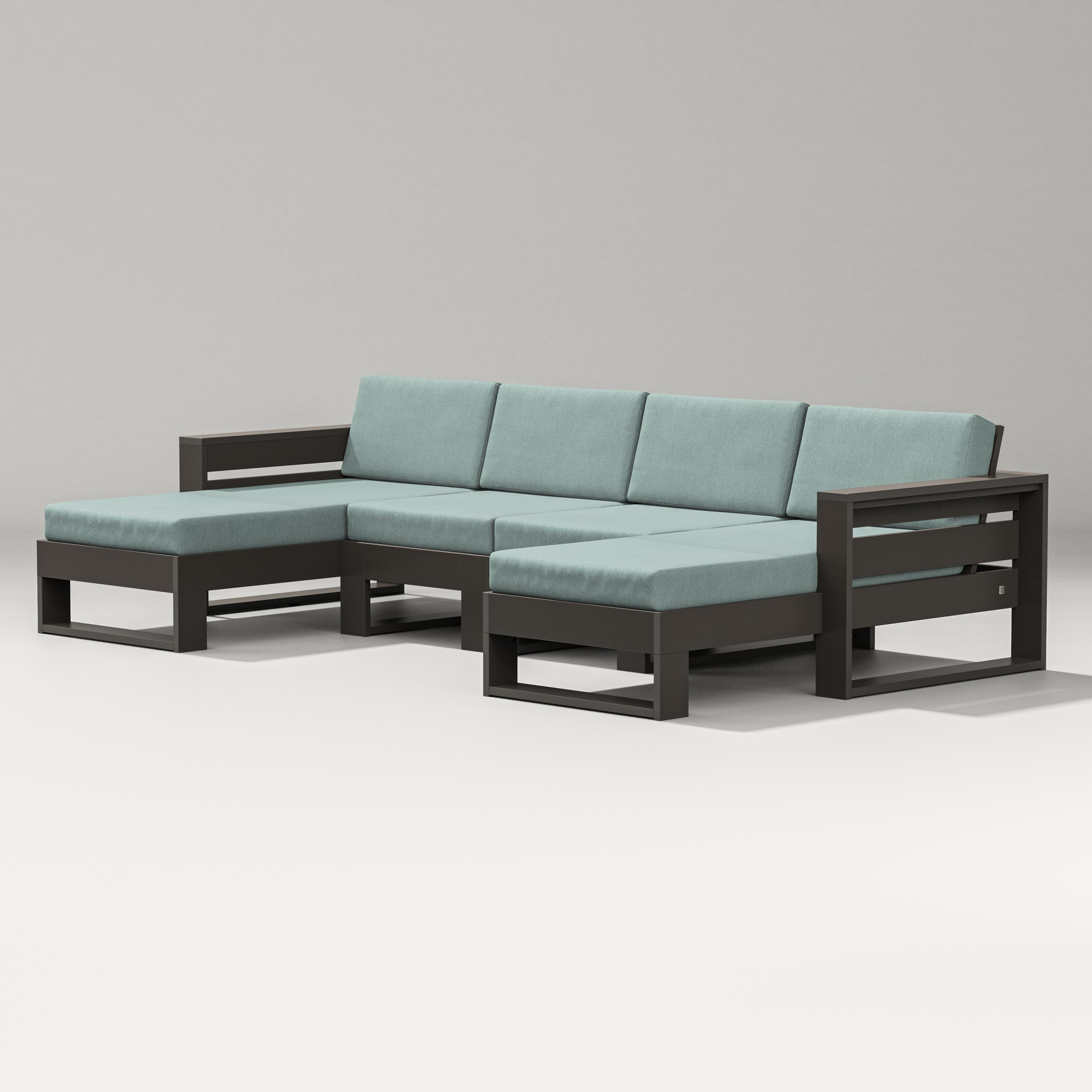PW Designer Series Latitude Double Chaise Sectional in Vintage Coffee / Glacier Spa