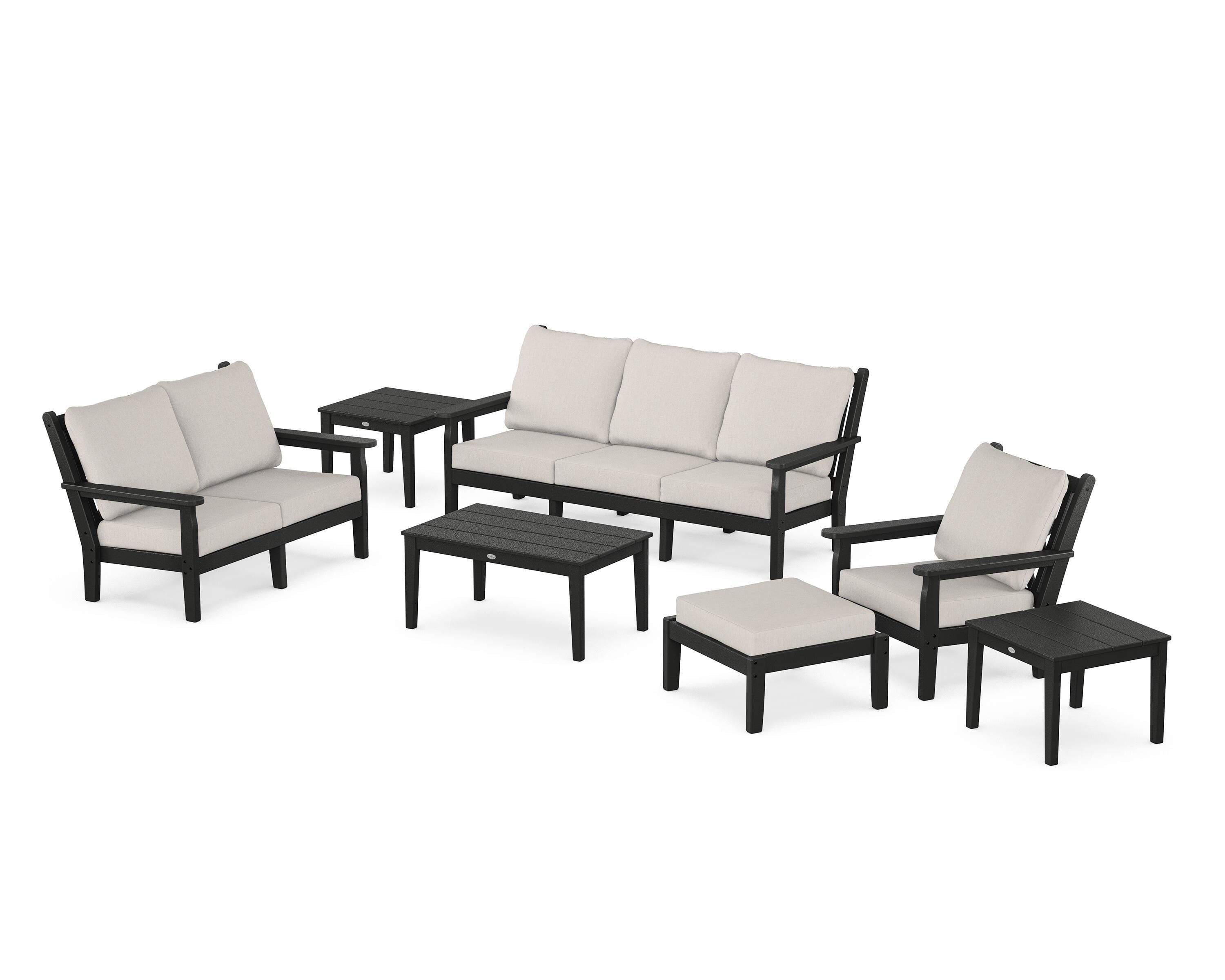 POLYWOOD Chippendale 7-Piece Deep Seating Set in Black / Cast Ash