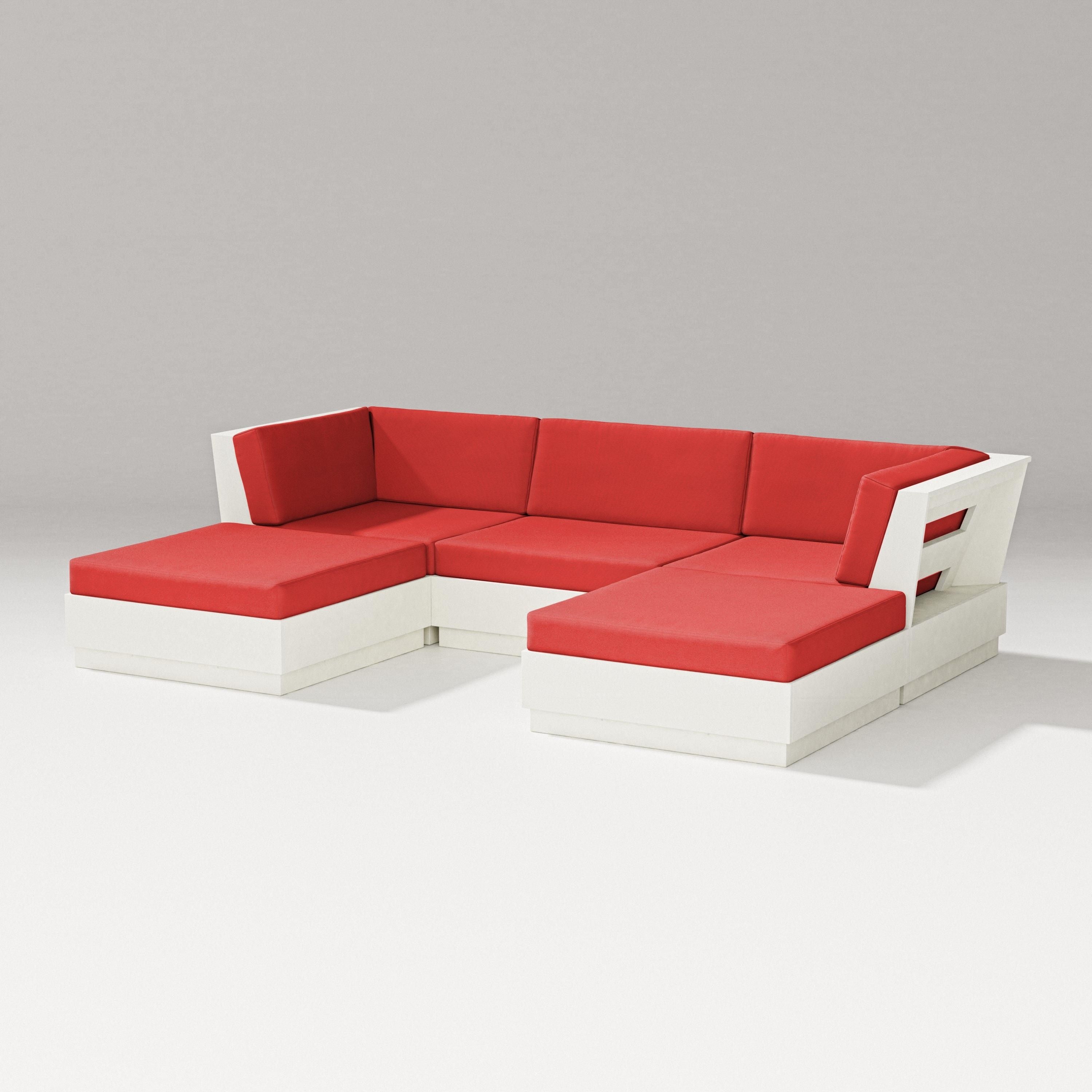 PW Designer Series Elevate Double Chaise Sectional in Vintage White / Crimson Linen