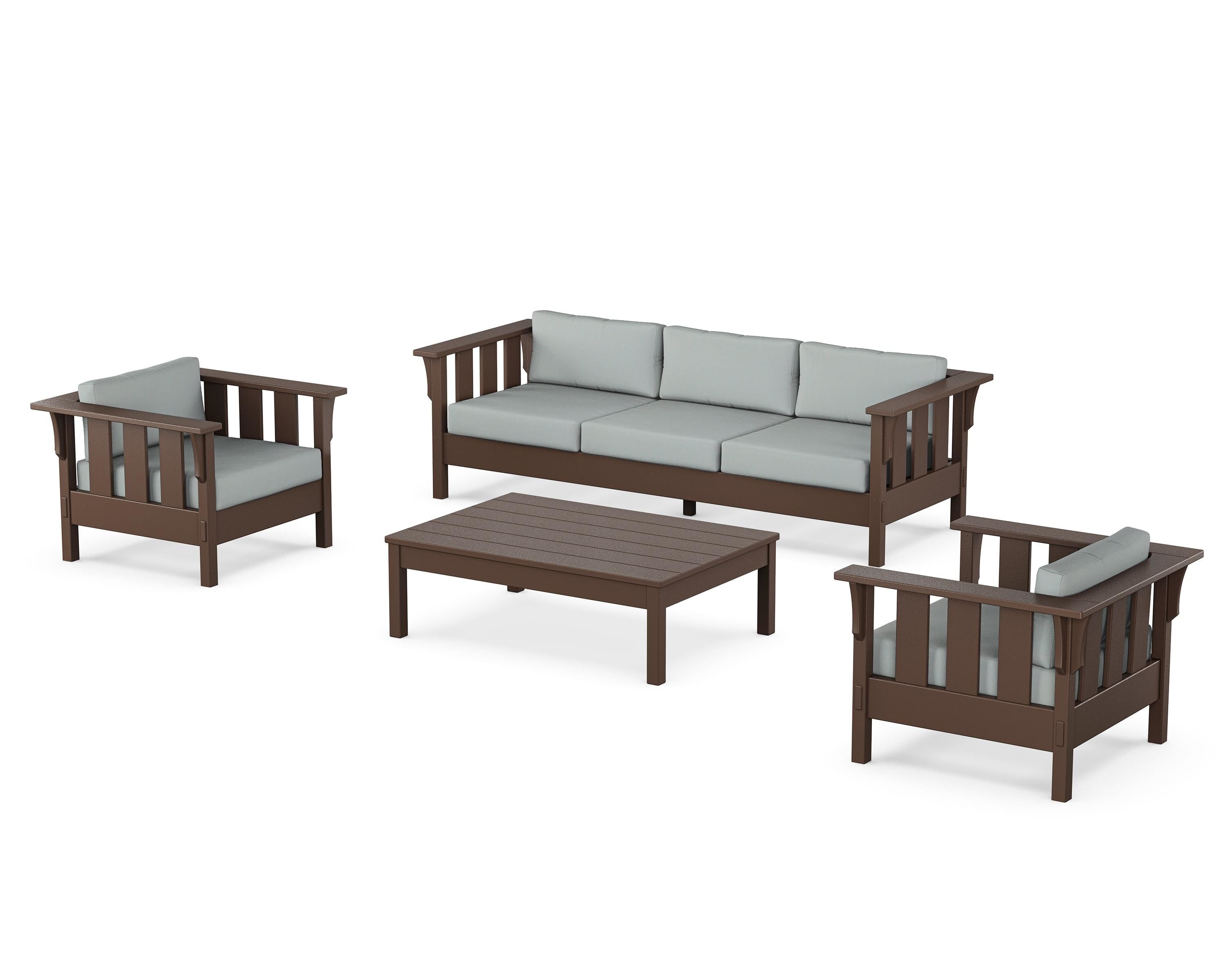Martha Stewart by POLYWOOD Acadia 4-Piece Deep Seating Set with Sofa in Mahogany / Spa