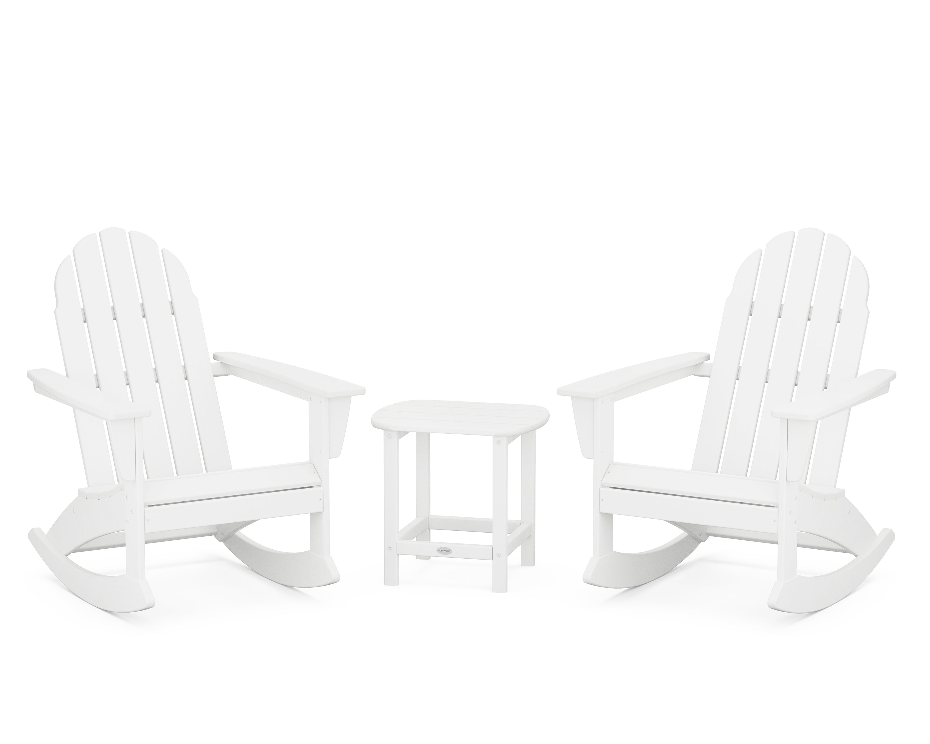 POLYWOOD® Vineyard 3-Piece Adirondack Rocking Chair Set with South Beach 18" Side Table in White