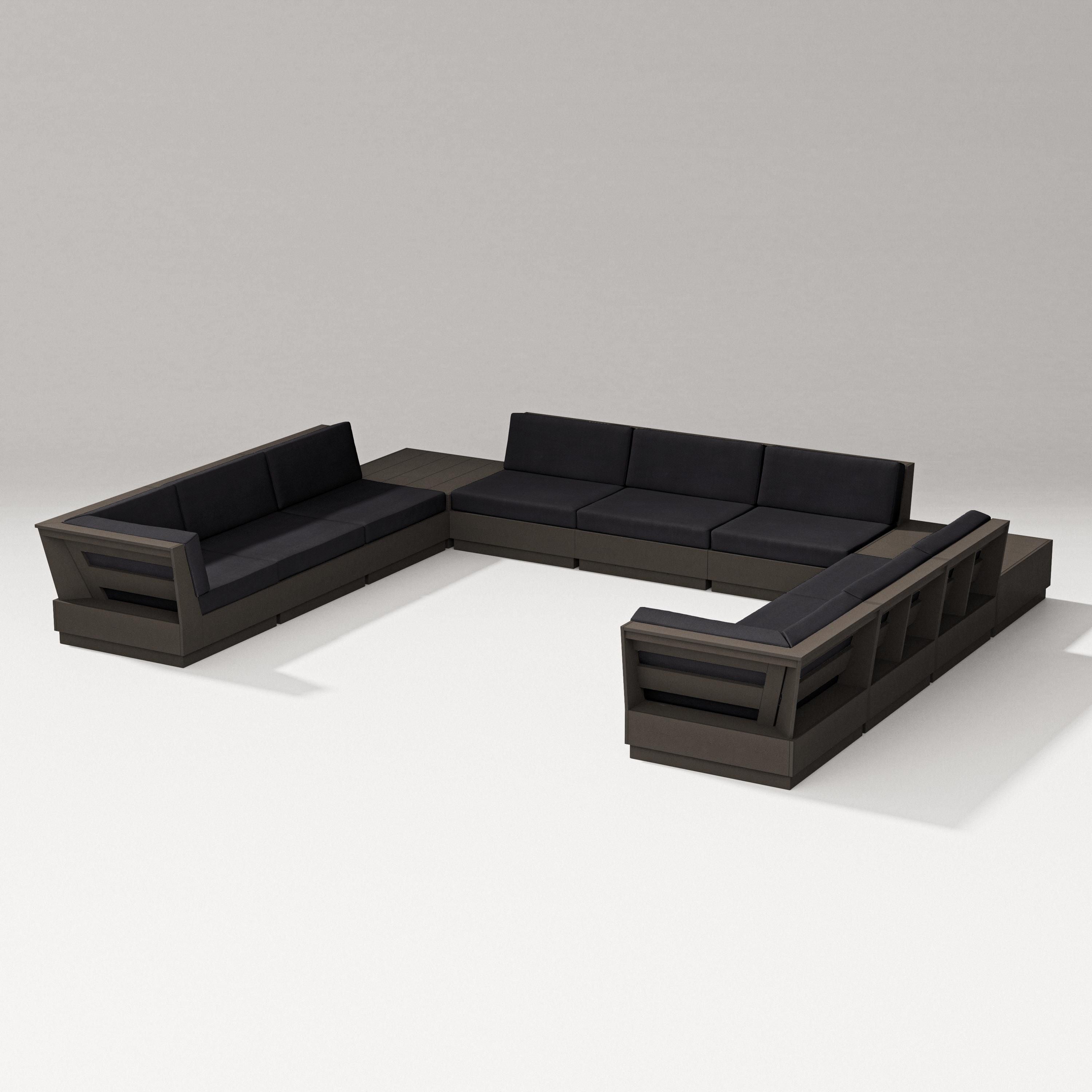 PW Designer Series Elevate 11-Piece U-Shaped Sofa Sectional in Vintage Coffee / Midnight Linen