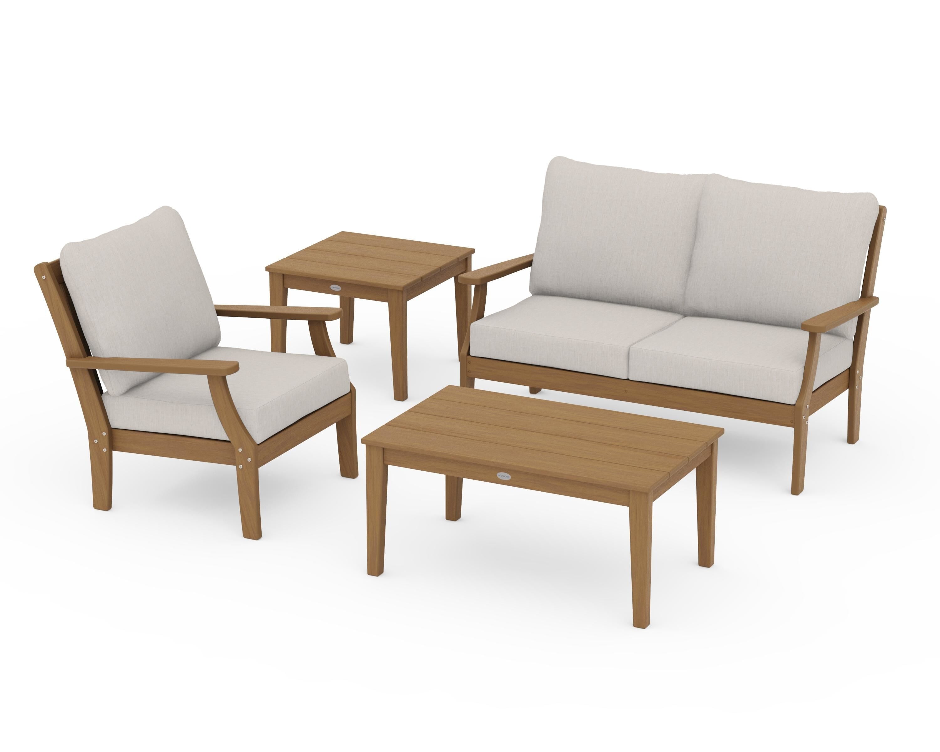 POLYWOOD Braxton 4-Piece Deep Seating Set in Natural / Cast Ash