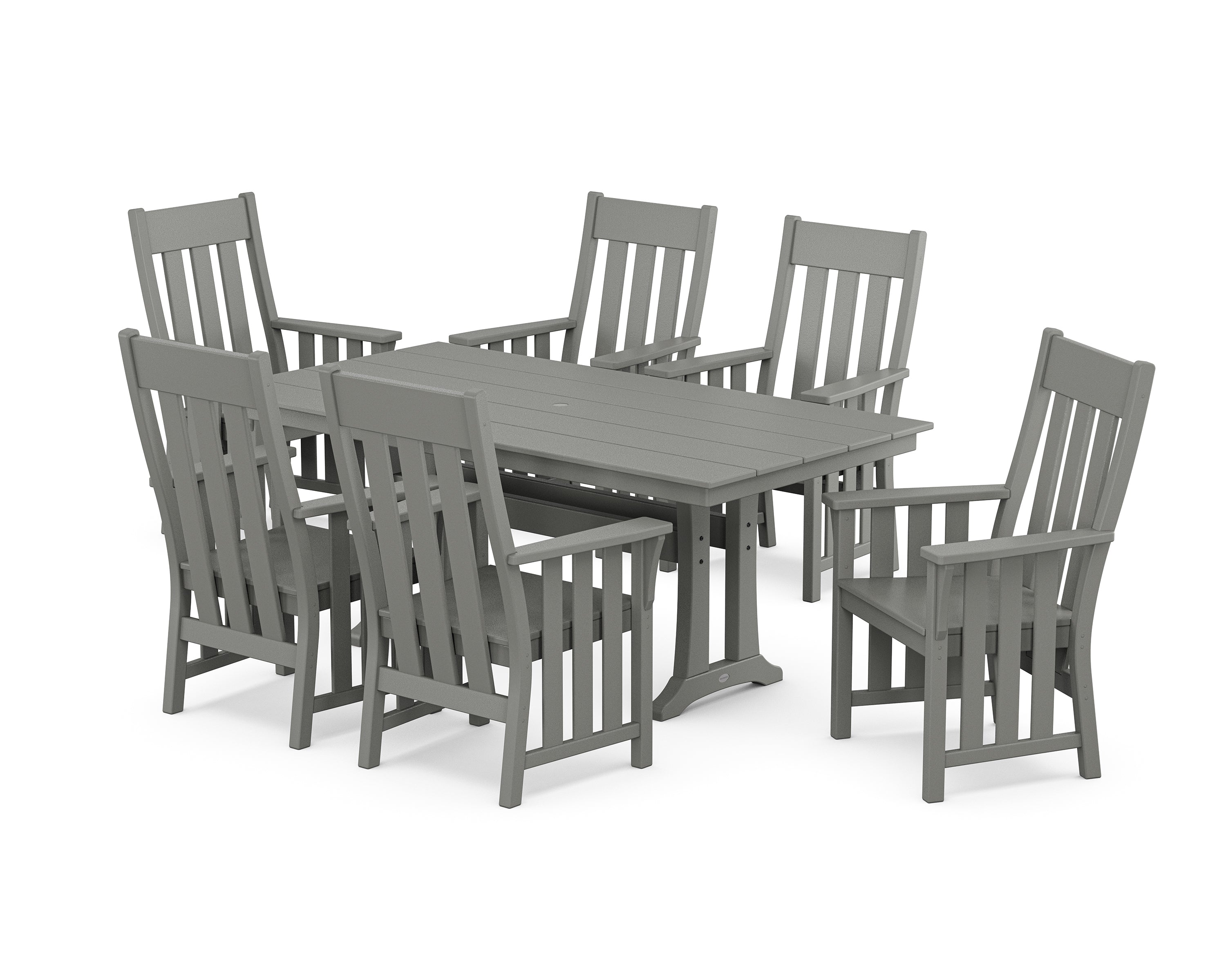 Martha Stewart by POLYWOOD® Acadia Arm Chair 7-Piece Farmhouse Dining Set with Trestle Legs in Slate Grey