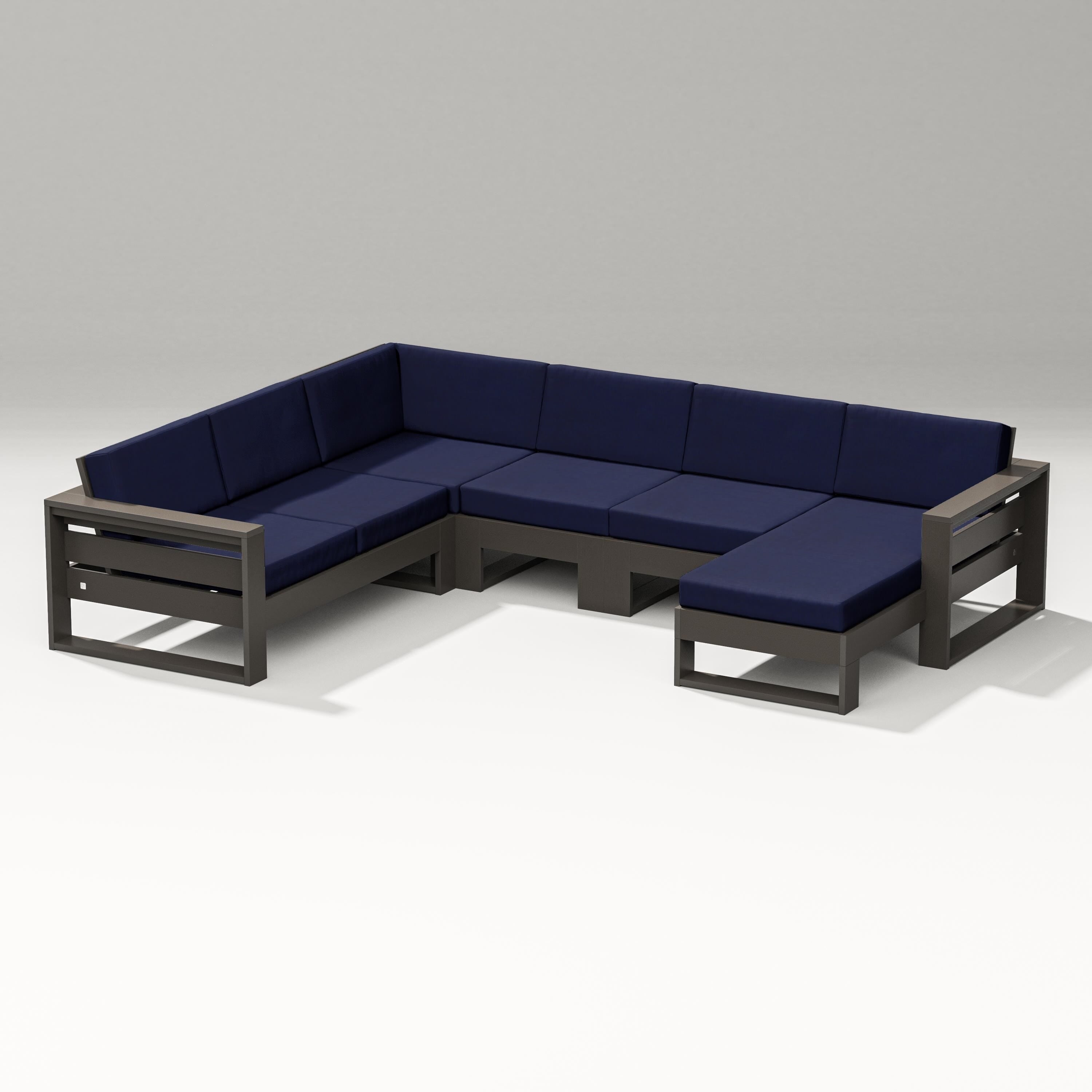 PW Designer Series Latitude Corner Sectional with Right Chaise in Vintage Coffee / Navy