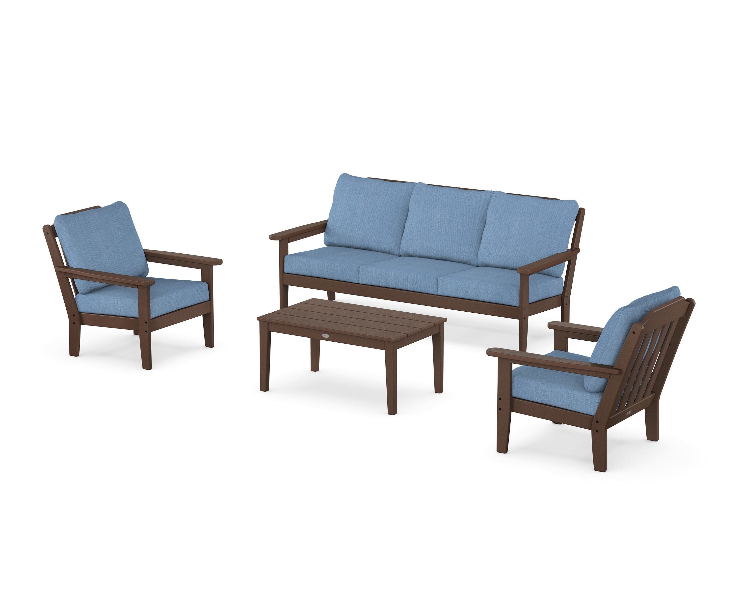 Country Living Cottage 4-Piece Deep Seating Set with Sofa in Mahogany / Sky Blue