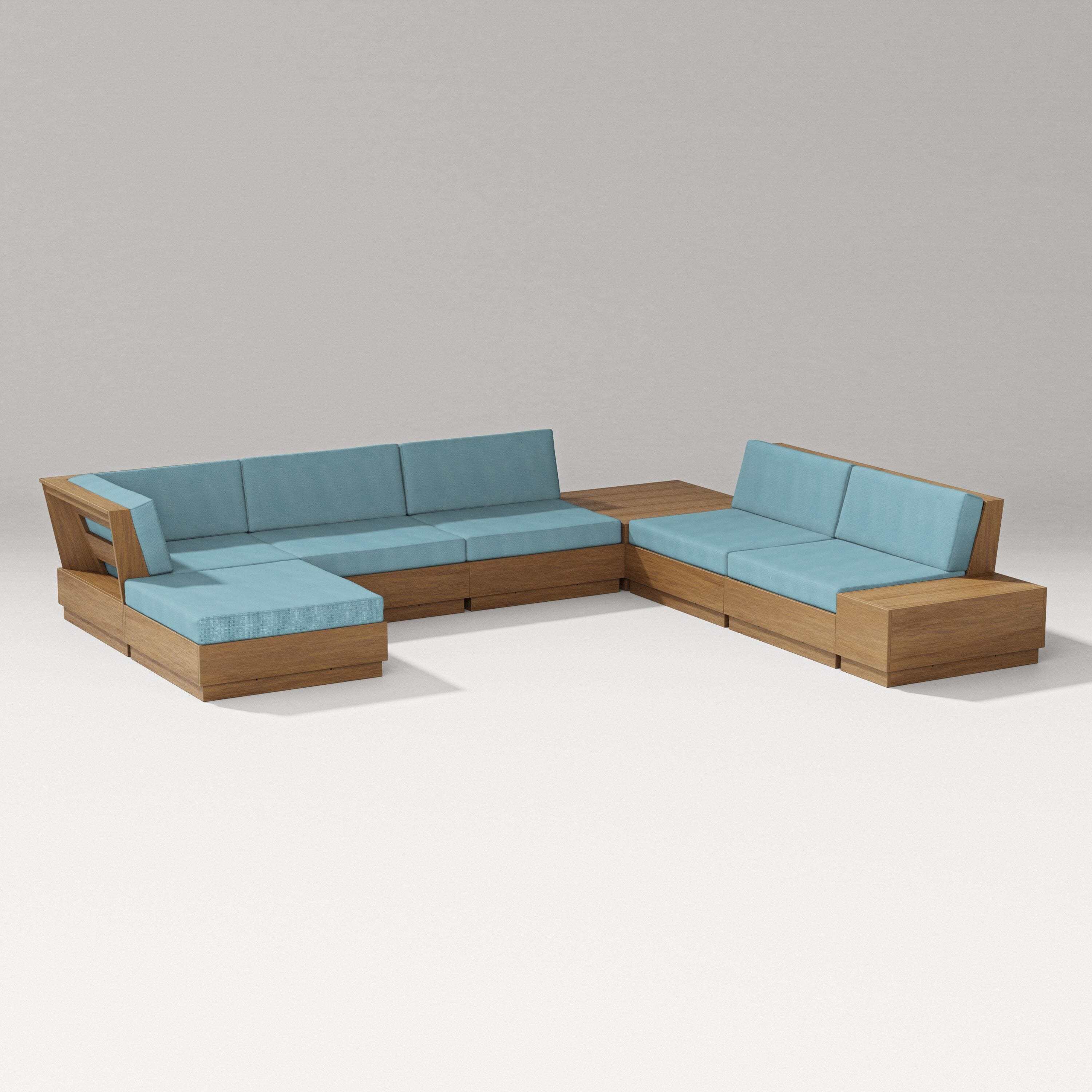 PW Designer Series Elevate 8-Piece Corner Sectional in Natural / Lattice Sky Blue