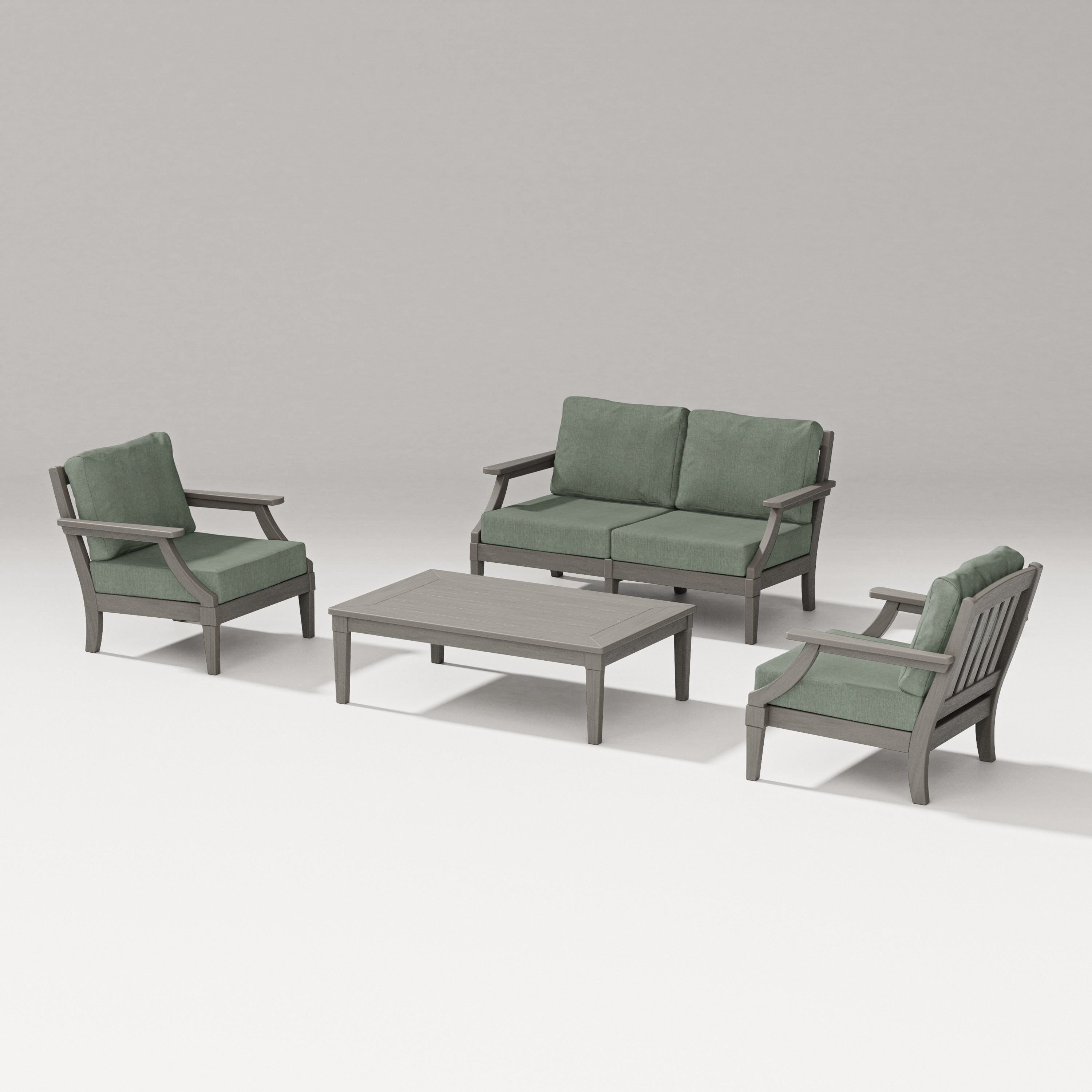 PW Designer Series Estate Lounge 4-Piece Loveseat Set in Driftwood / Cast Sage