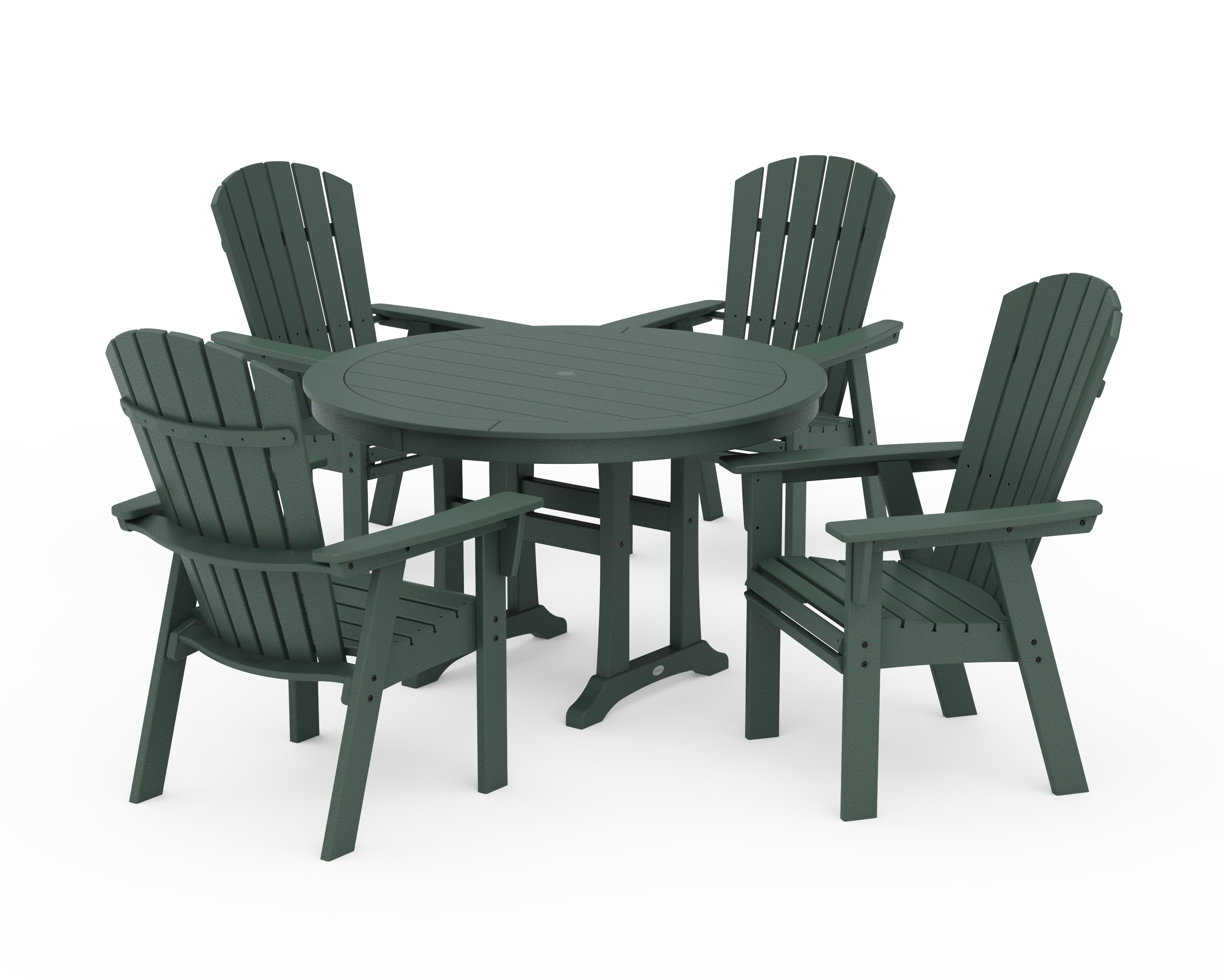 POLYWOOD Nautical Curveback Adirondack 5-Piece Round Dining Set with Trestle Legs in Green