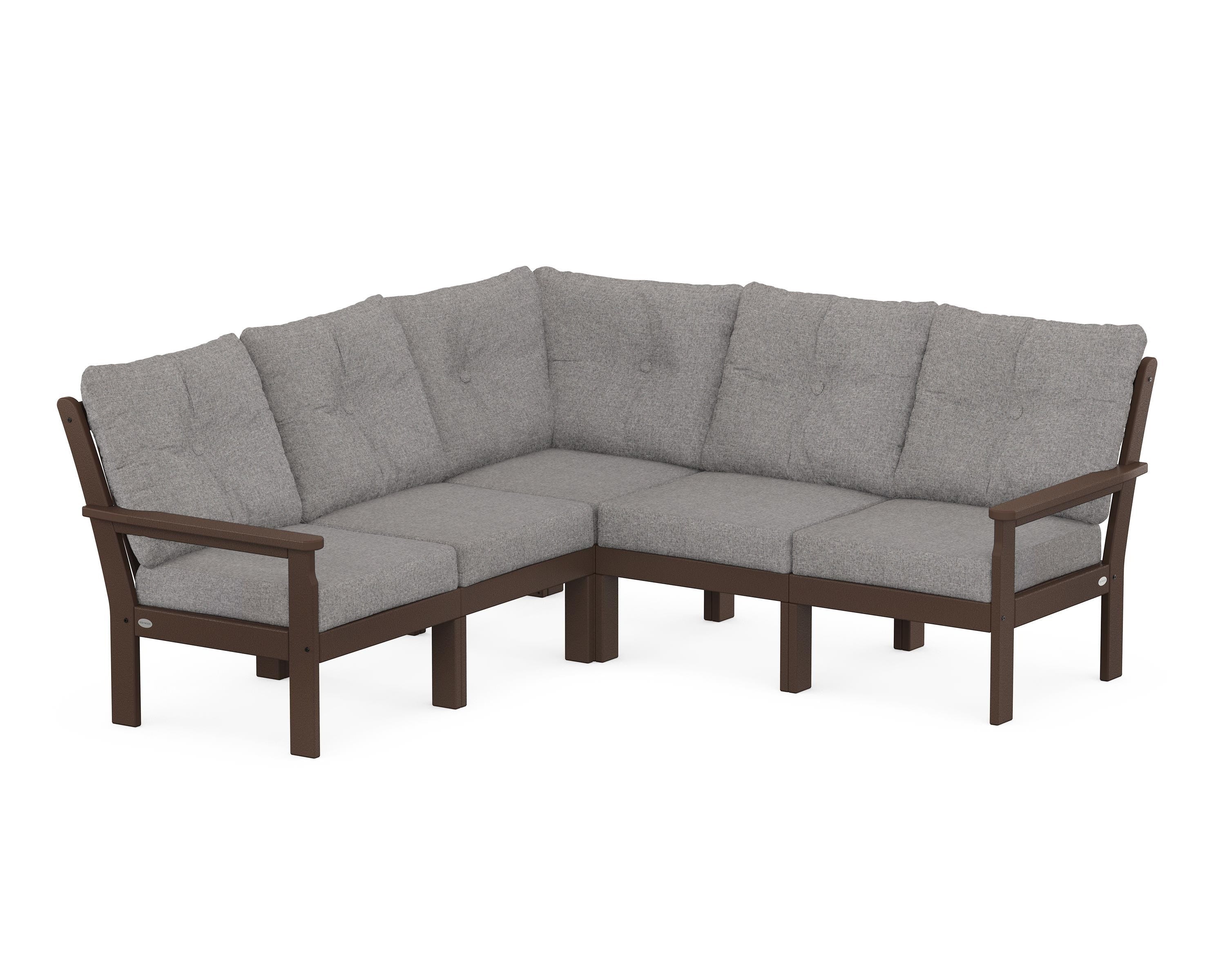 POLYWOOD Vineyard 5-Piece Sectional in Mahogany / Grey Mist