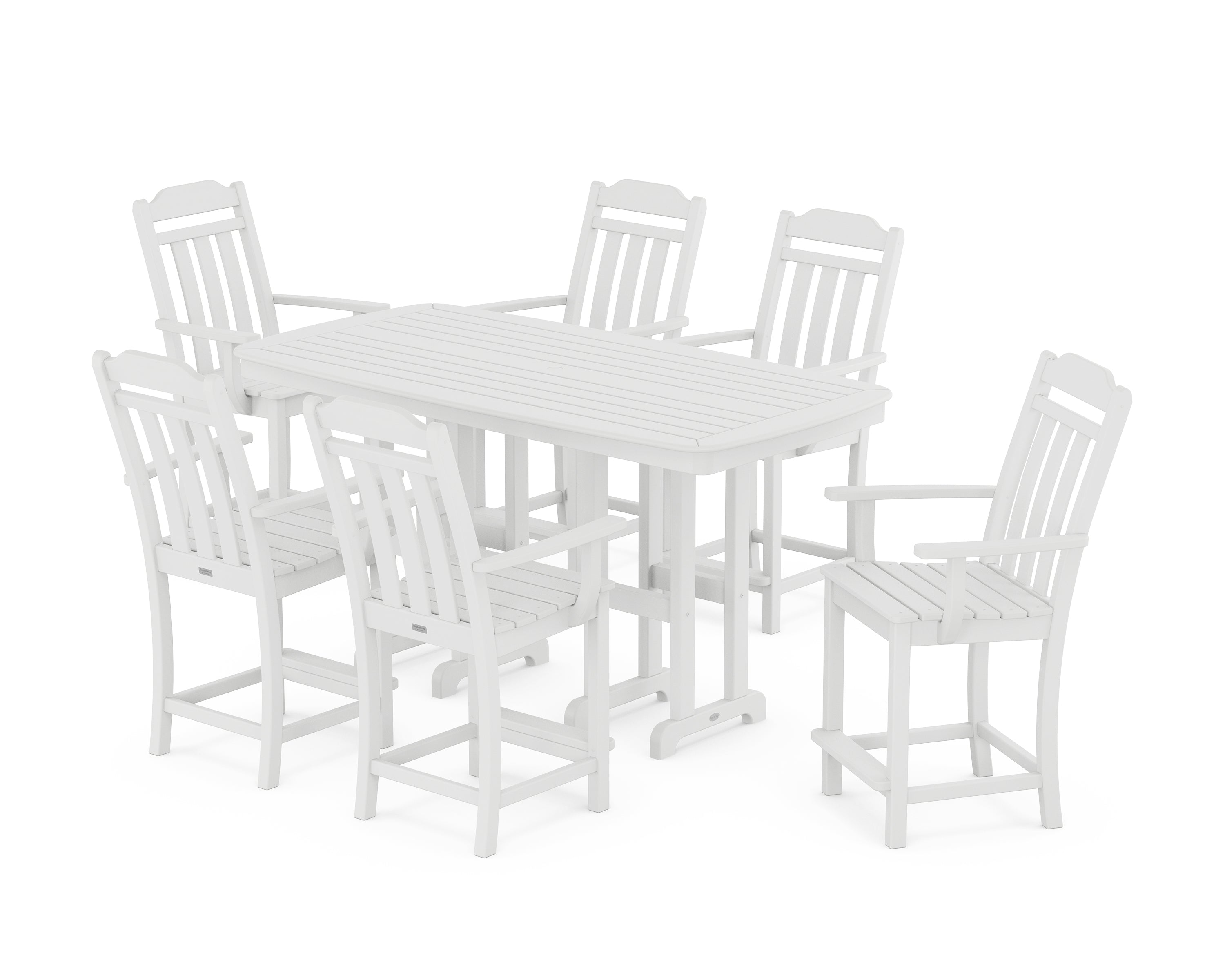 POLYWOOD Country Living Arm Chair 7-Piece Counter Set in White