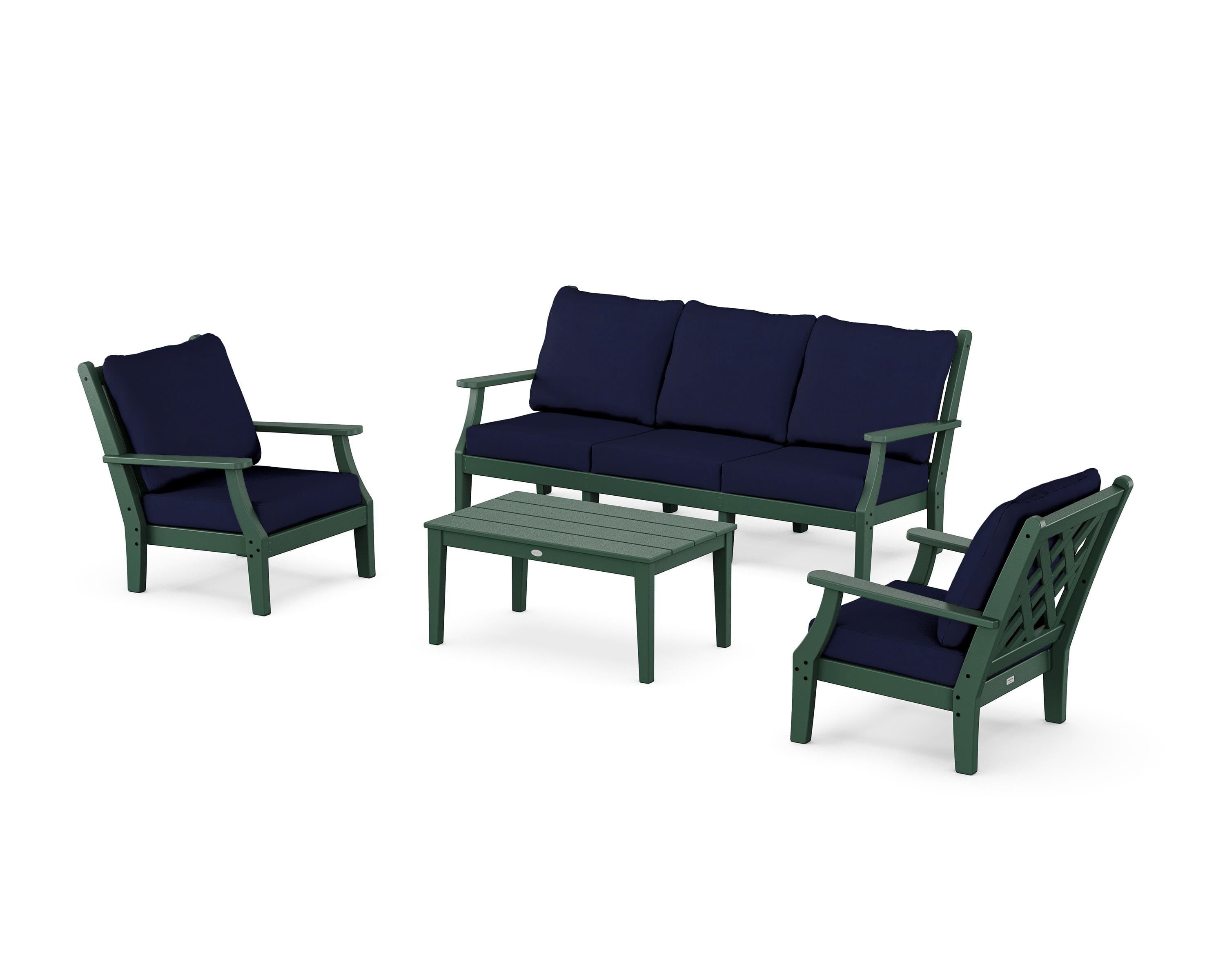 Country Living Wovendale 4-Piece Deep Seating Set with Sofa in Green / Navy