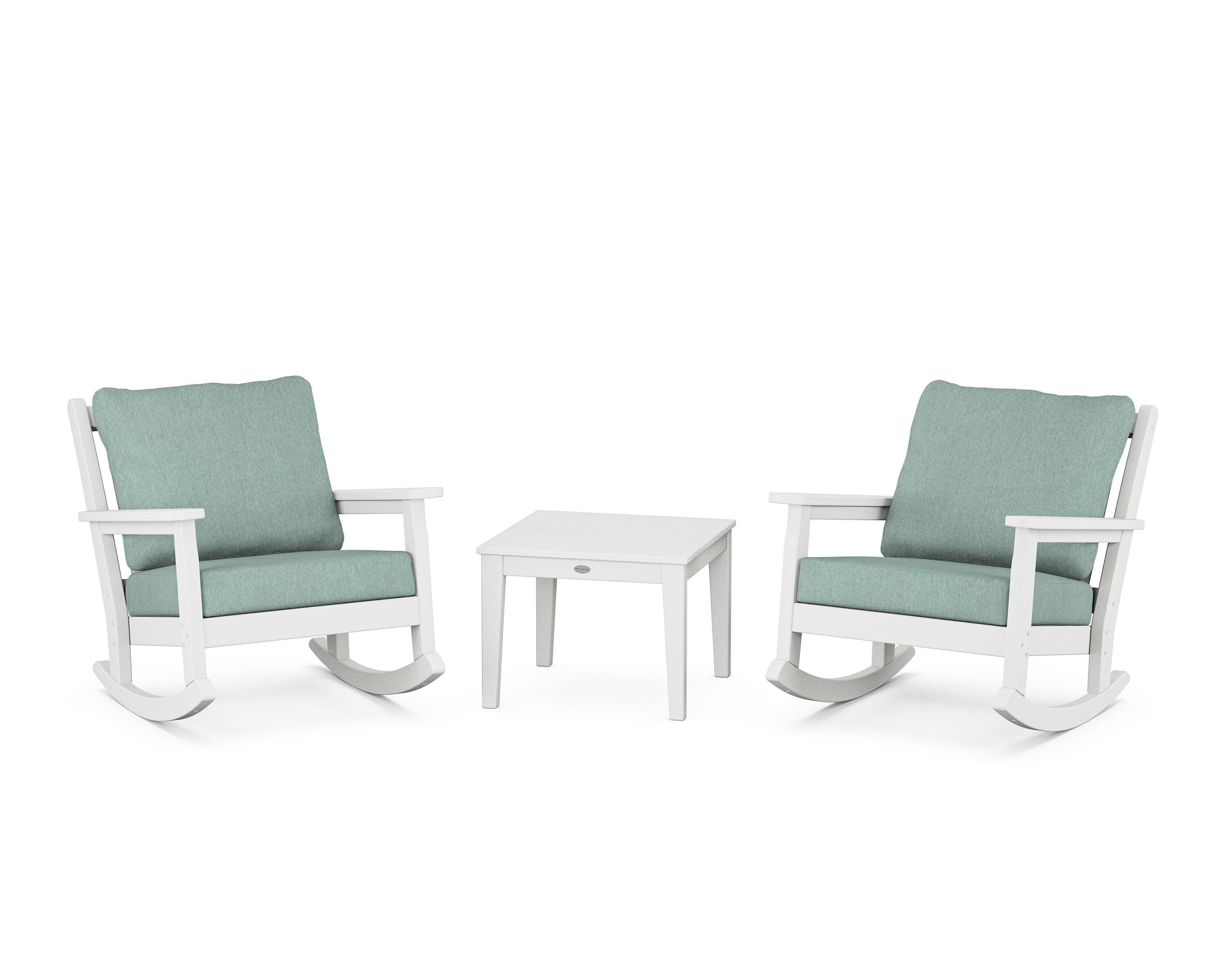 POLYWOOD Chippendale 3-Piece Deep Seating Rocker Set in White / Glacier Spa