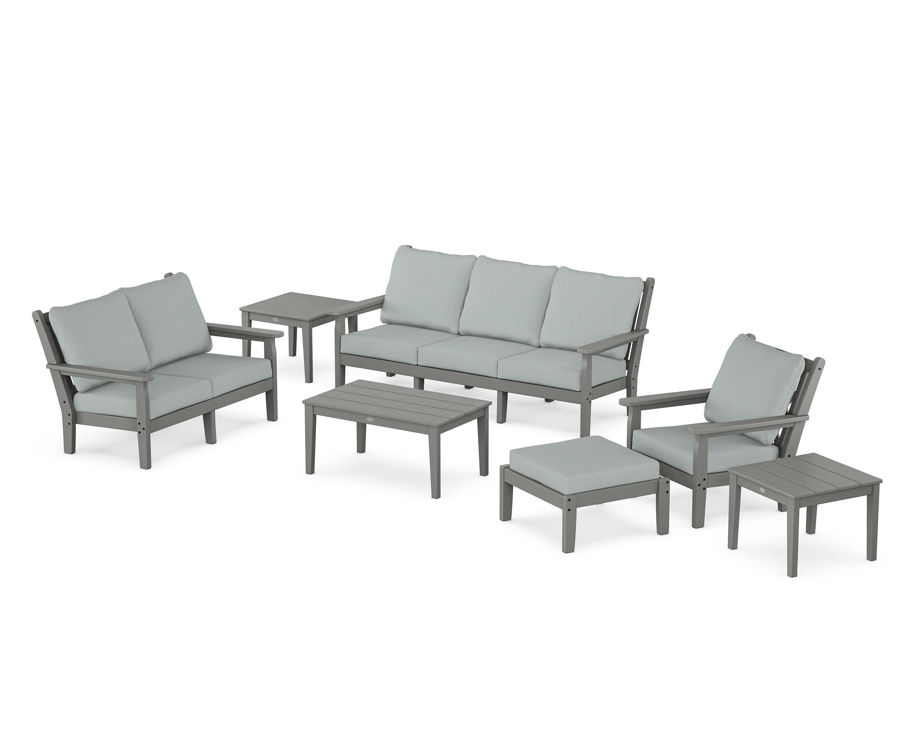 POLYWOOD Chippendale 7-Piece Deep Seating Set in Slate Grey / Spa
