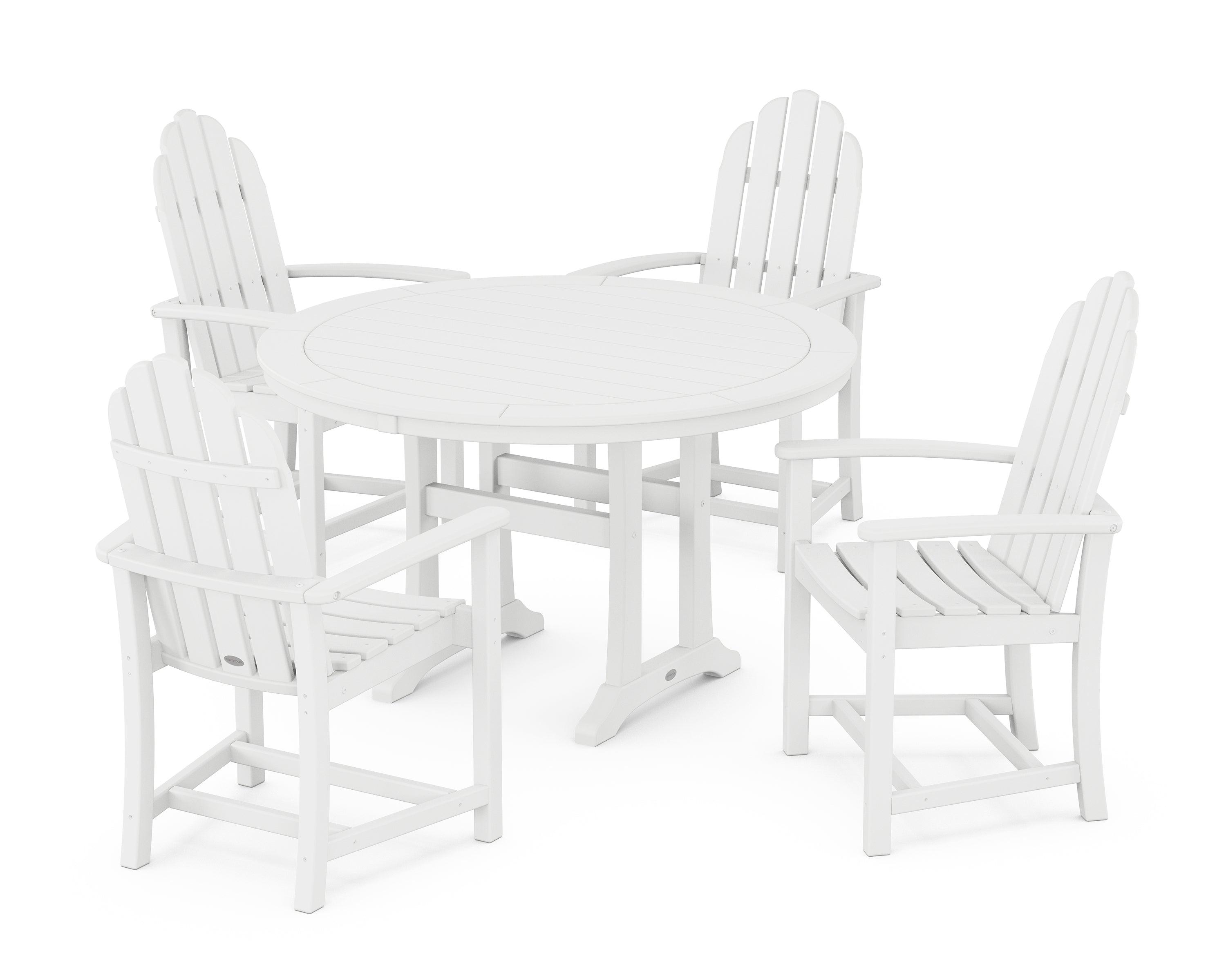 POLYWOOD® Classic Adirondack 5-Piece Round Dining Set with Trestle Legs in White