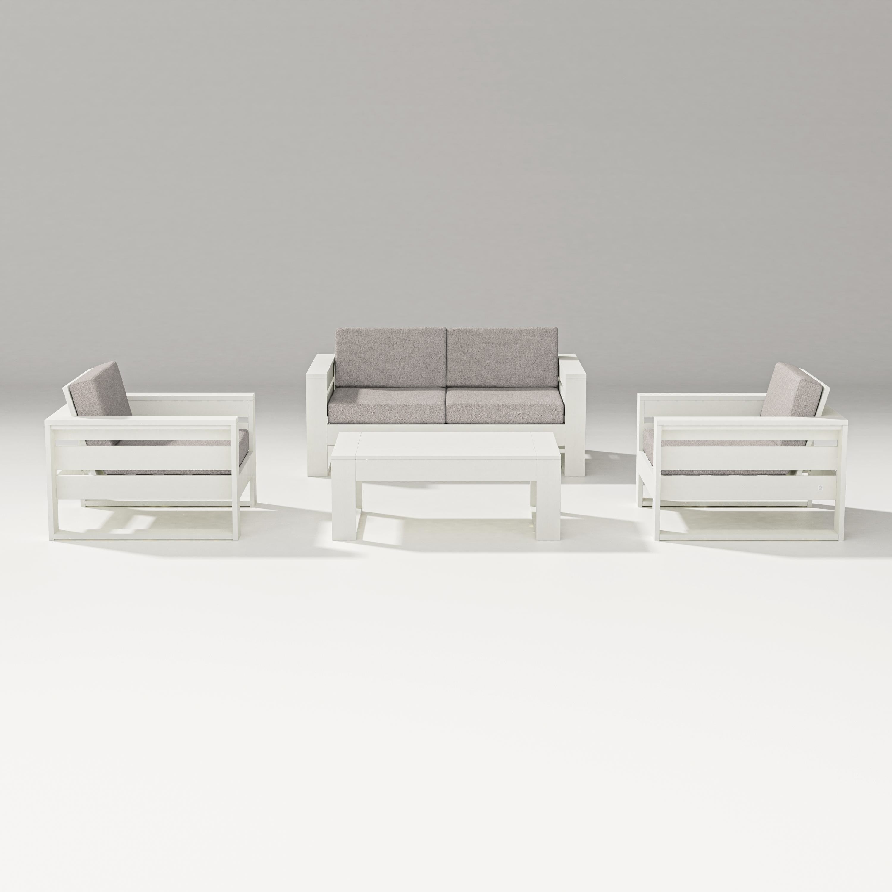 PW Designer Series Latitude 4-Piece Lounge Loveseat Set in Vintage White / Weathered Tweed