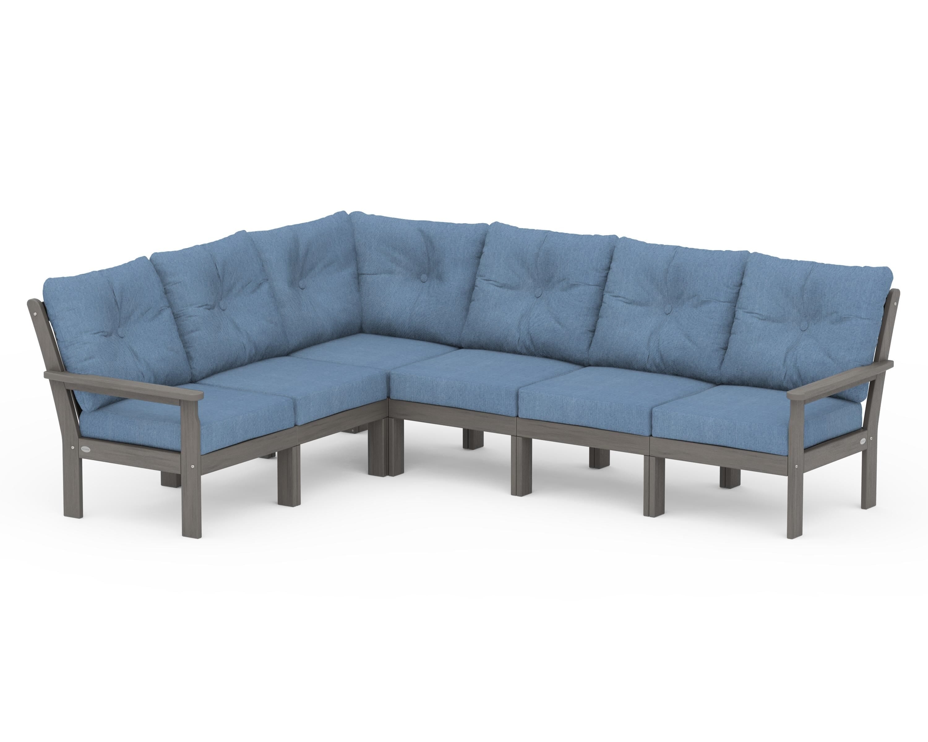 POLYWOOD Vineyard 6-Piece Sectional in Driftwood / Sky Blue