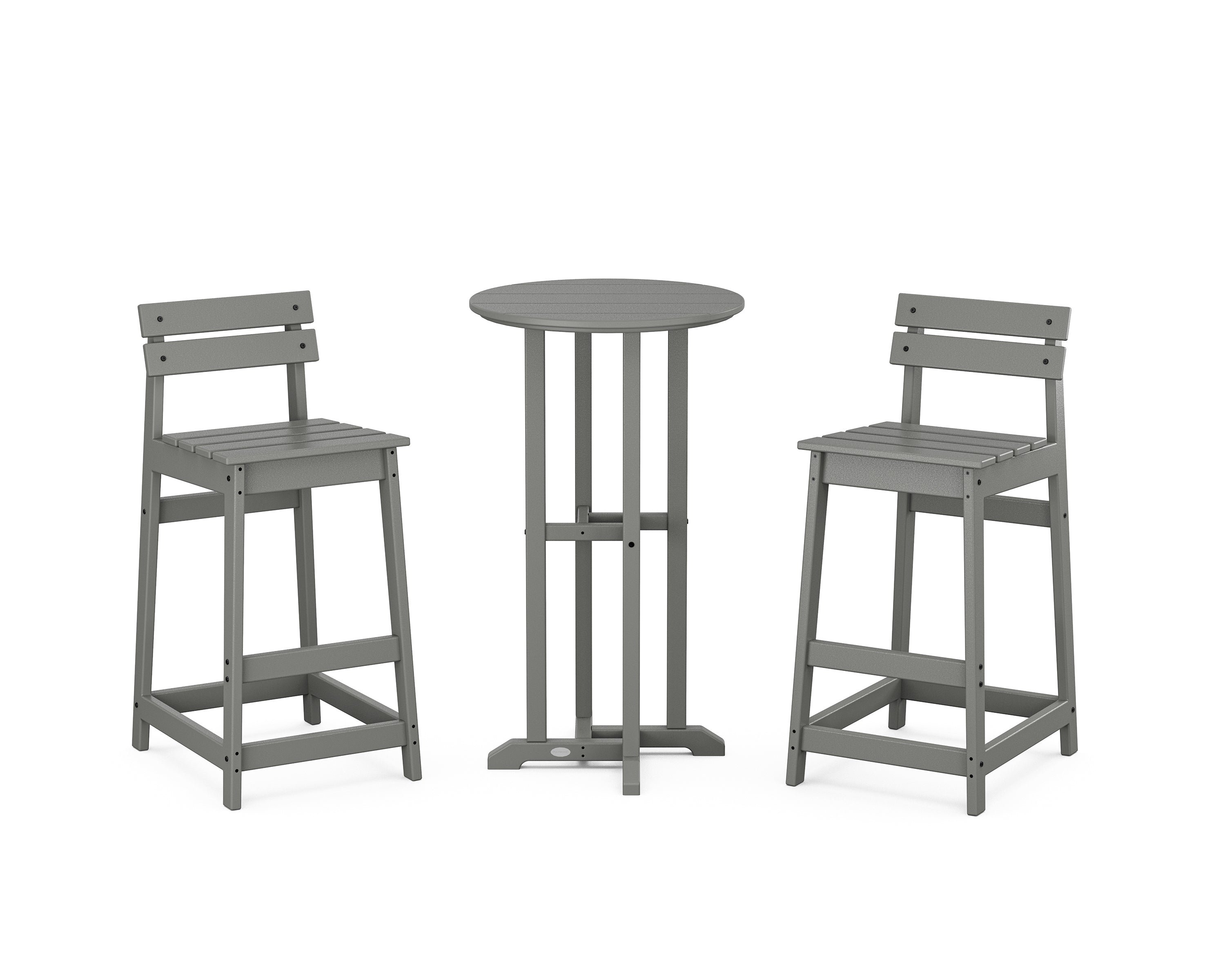 POLYWOOD Modern Studio Plaza Lowback Bar Chair 3-Piece Bistro Set in Slate Grey