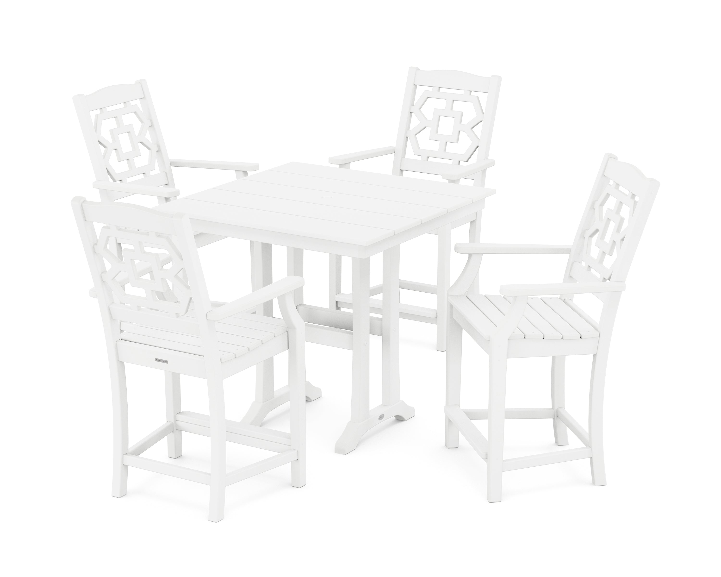 Martha Stewart by POLYWOOD® Chinoiserie 5-Piece Farmhouse Counter Set with Trestle Legs in White