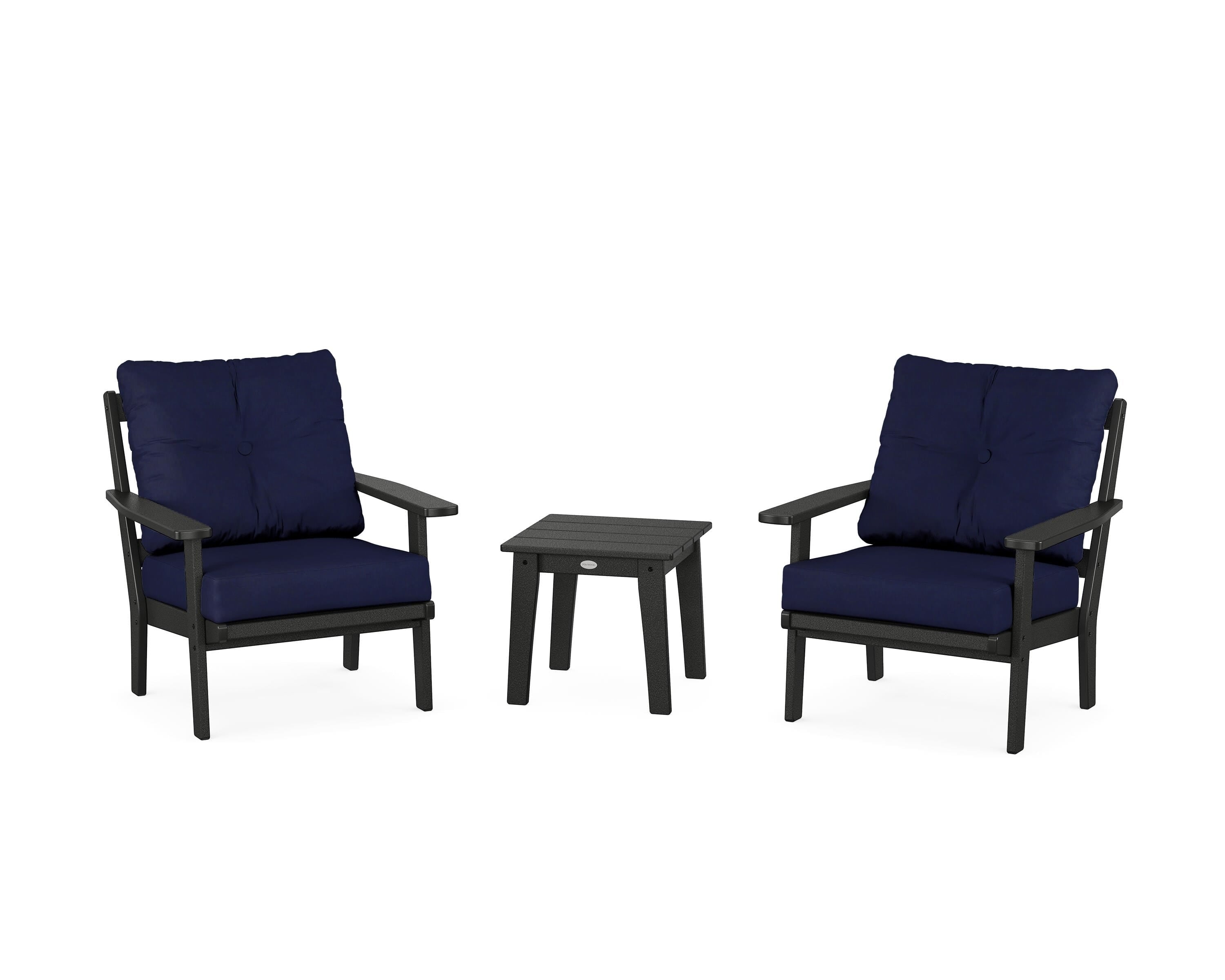 POLYWOOD Prairie 3-Piece Deep Seating Set in Black / Navy