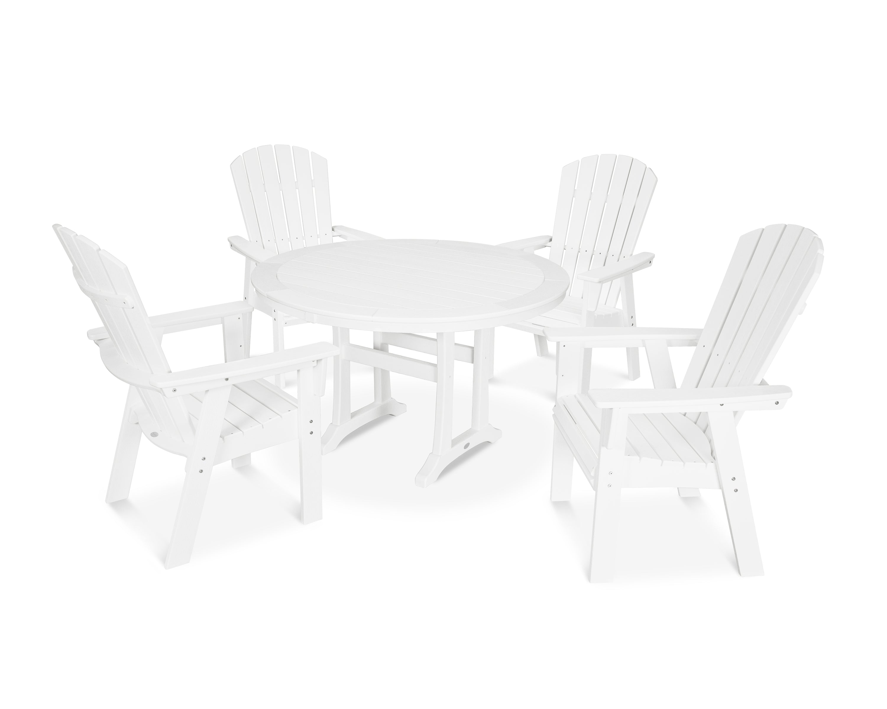 POLYWOOD® Nautical Curveback Adirondack 5-Piece Round Dining Set with Trestle Legs in Vintage White