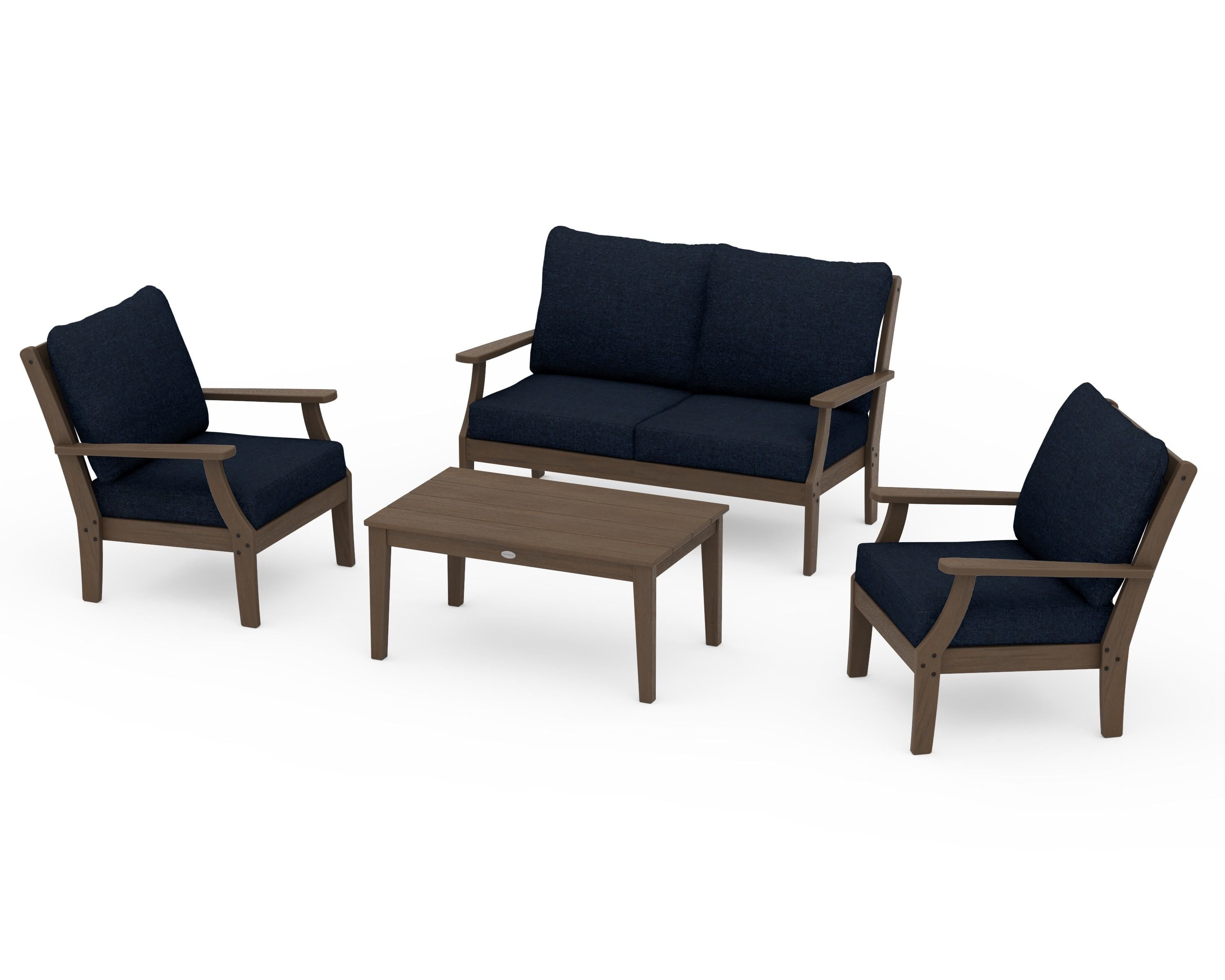 POLYWOOD Braxton 4-Piece Deep Seating Chair Set in Kona / Marine Indigo