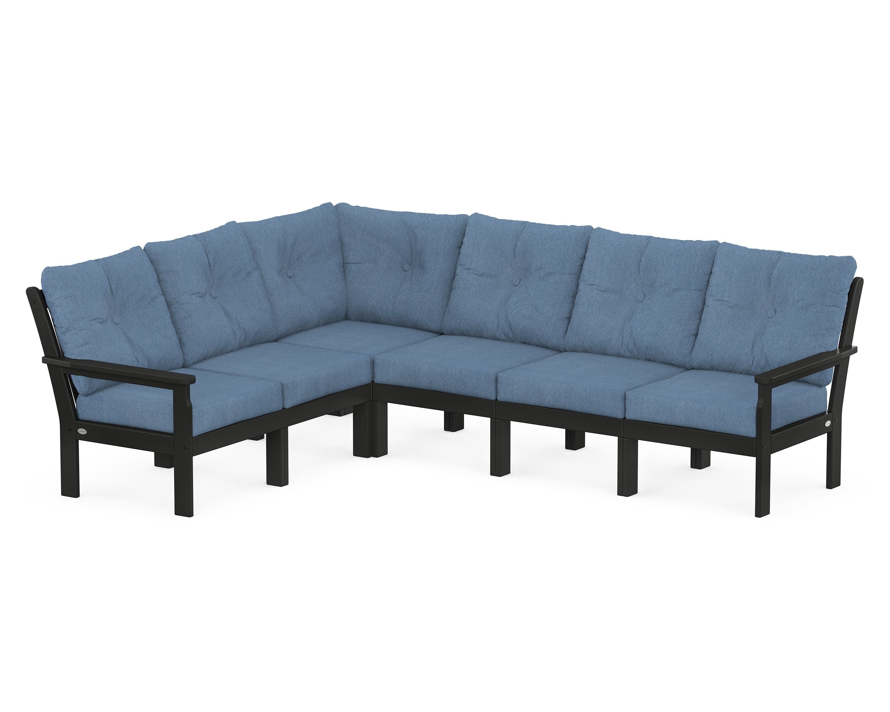 POLYWOOD Vineyard 6-Piece Sectional in Black / Sky Blue