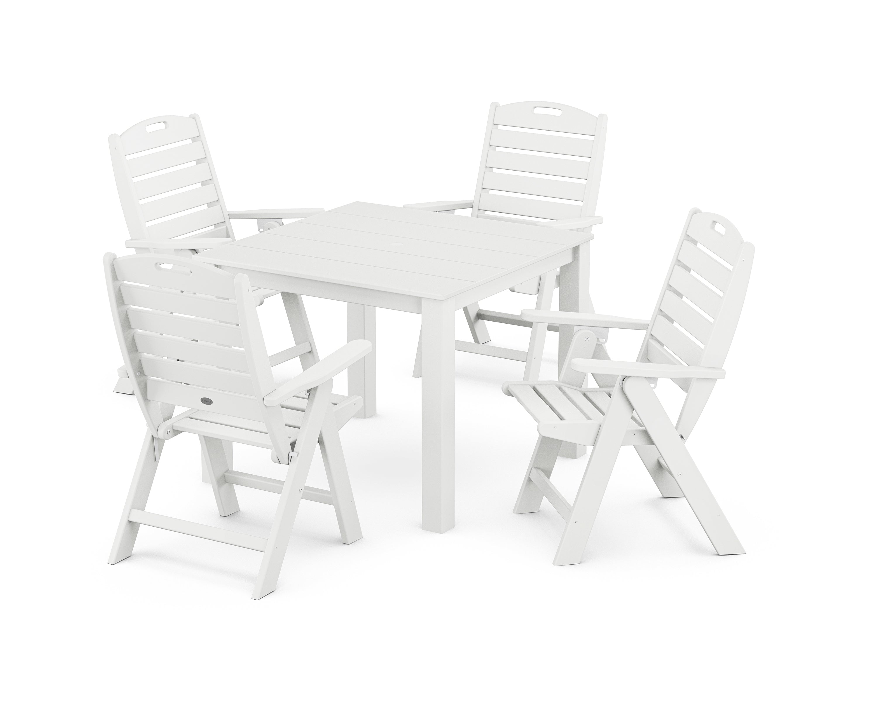 POLYWOOD® Nautical Folding Highback Chair 5-Piece Parsons Dining Set in White