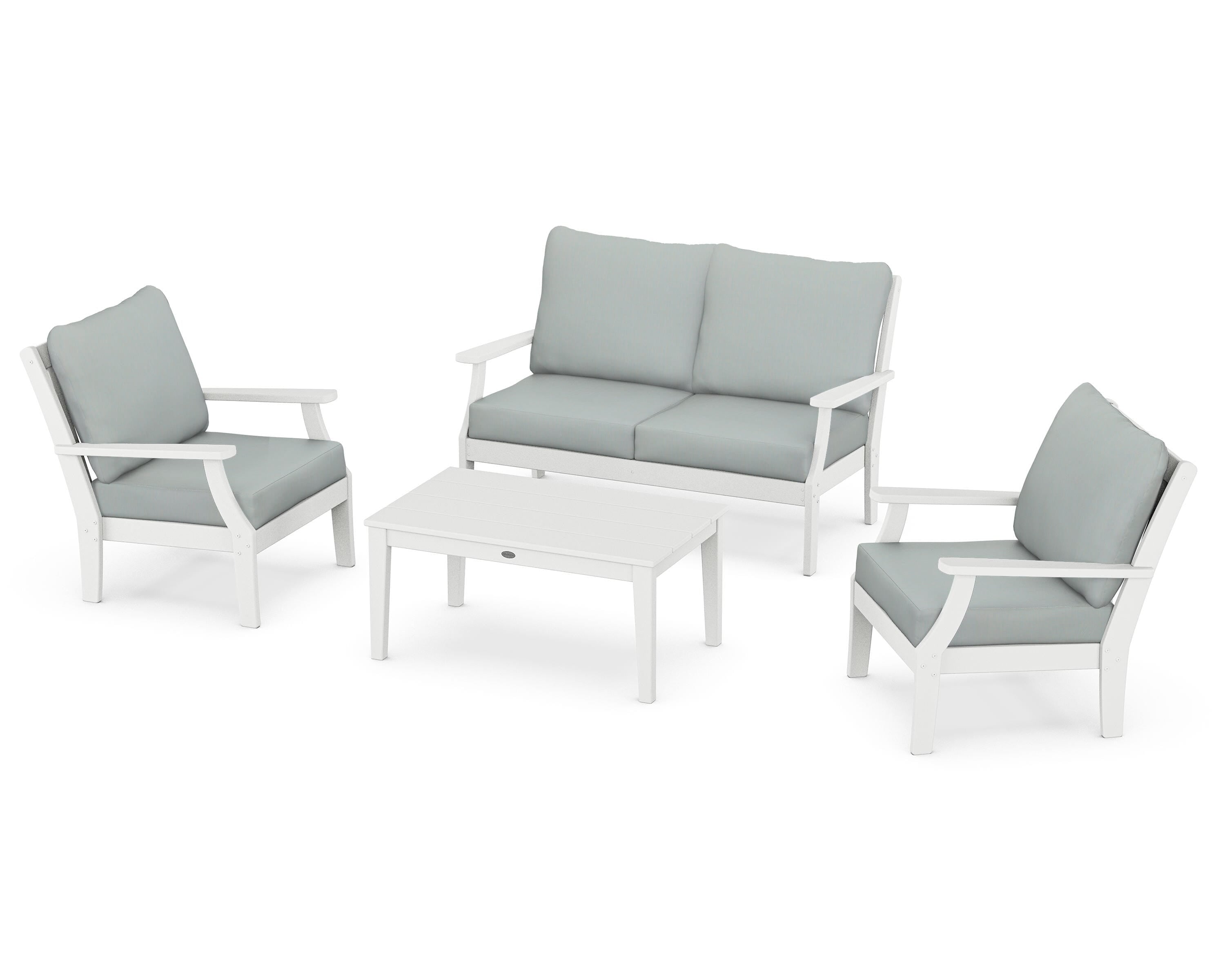 POLYWOOD Braxton 4-Piece Deep Seating Chair Set in White / Spa