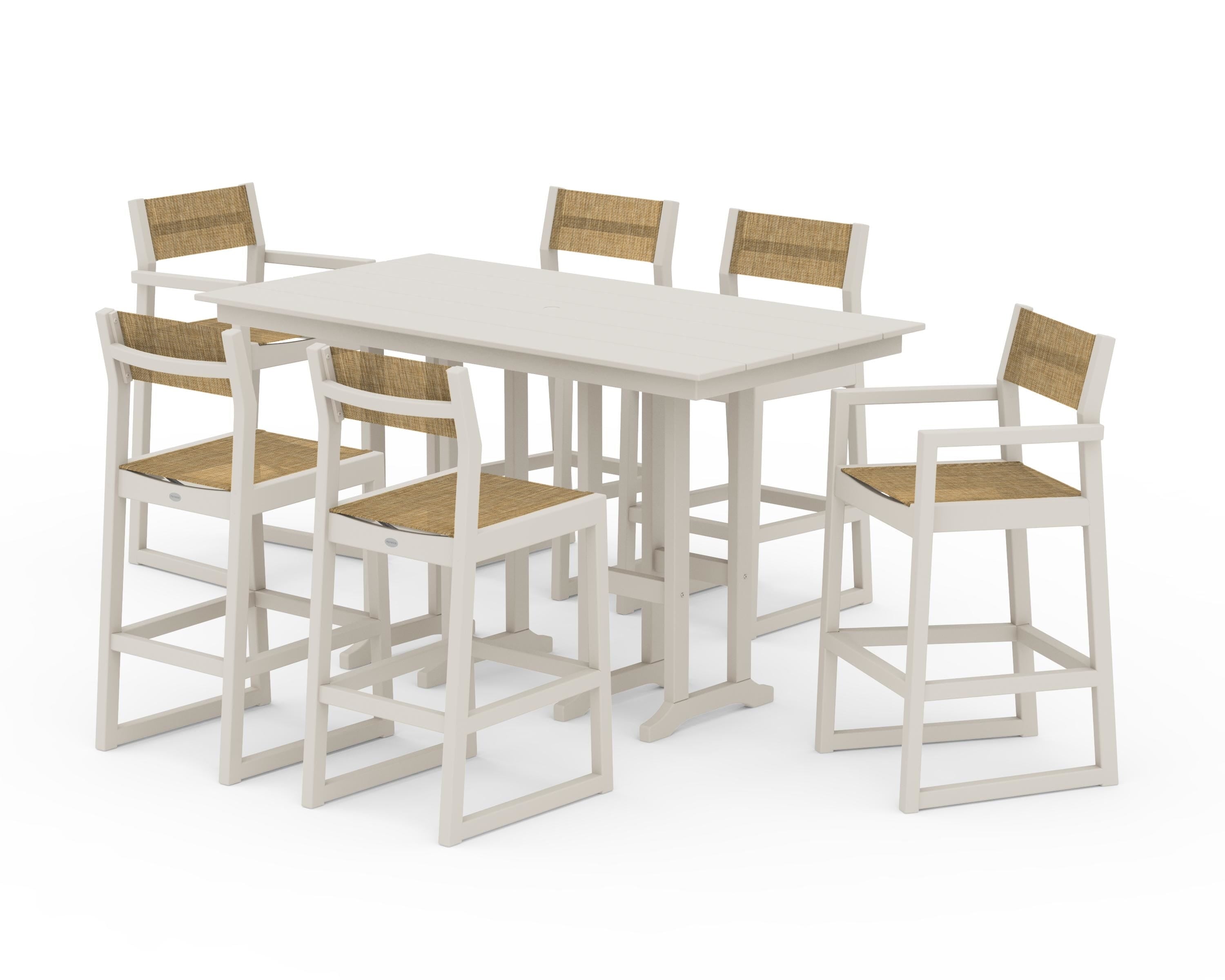 POLYWOOD EDGE Sling 7-Piece Farmhouse Bar Set in Sand / Burlap Sling