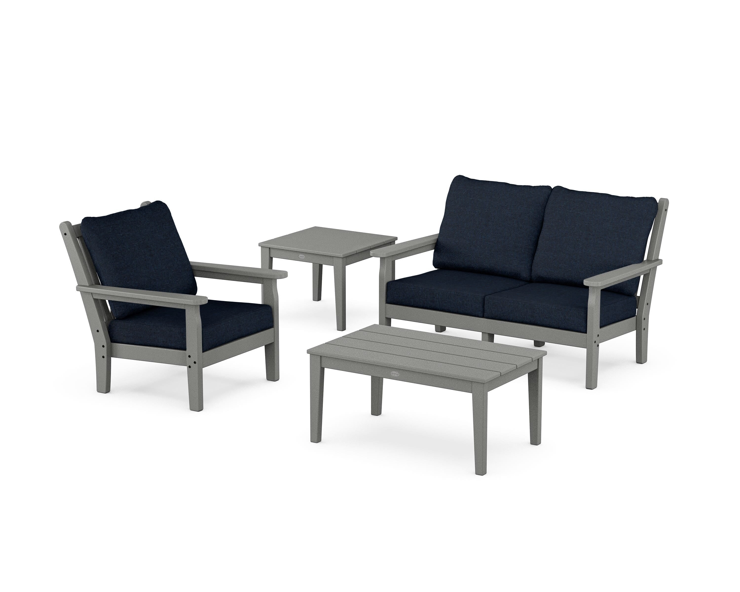 POLYWOOD Chippendale 4-Piece Deep Seating Set in Slate Grey / Marine Indigo