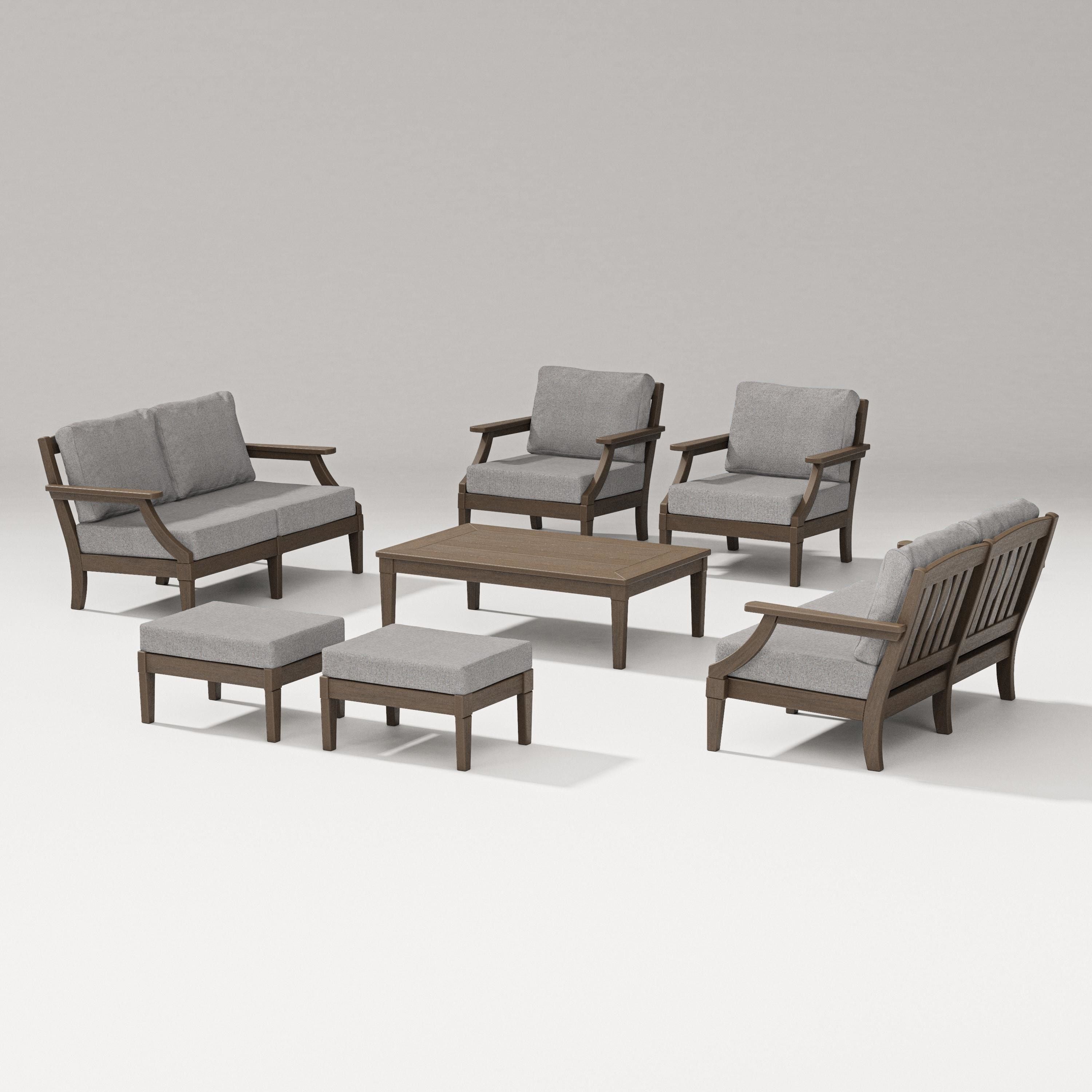 PW Designer Series Estate 7-Piece Lounge Loveseat Set in Kona / Grey Mist