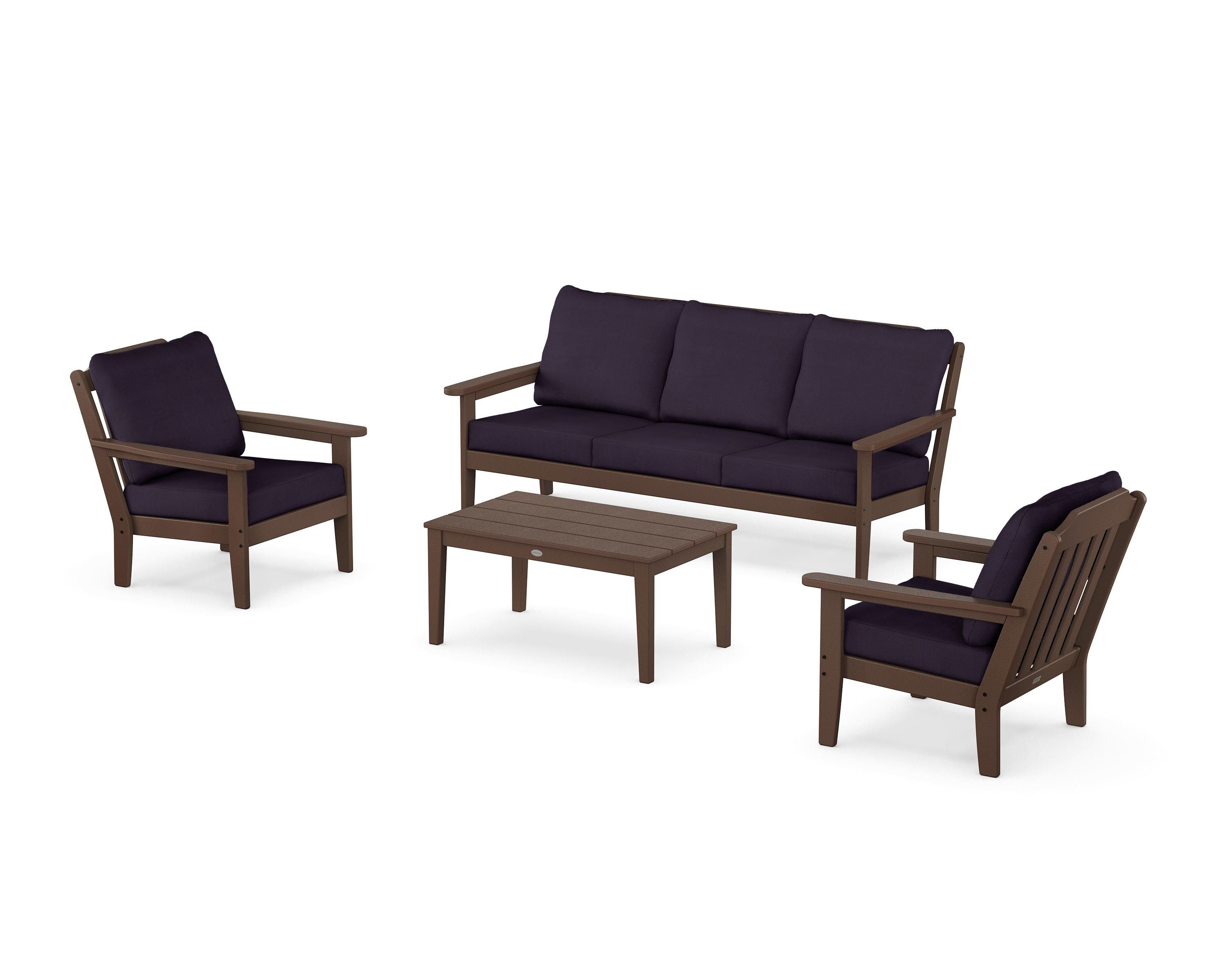 Country Living Cottage 4-Piece Deep Seating Set with Sofa in Mahogany / Navy Linen