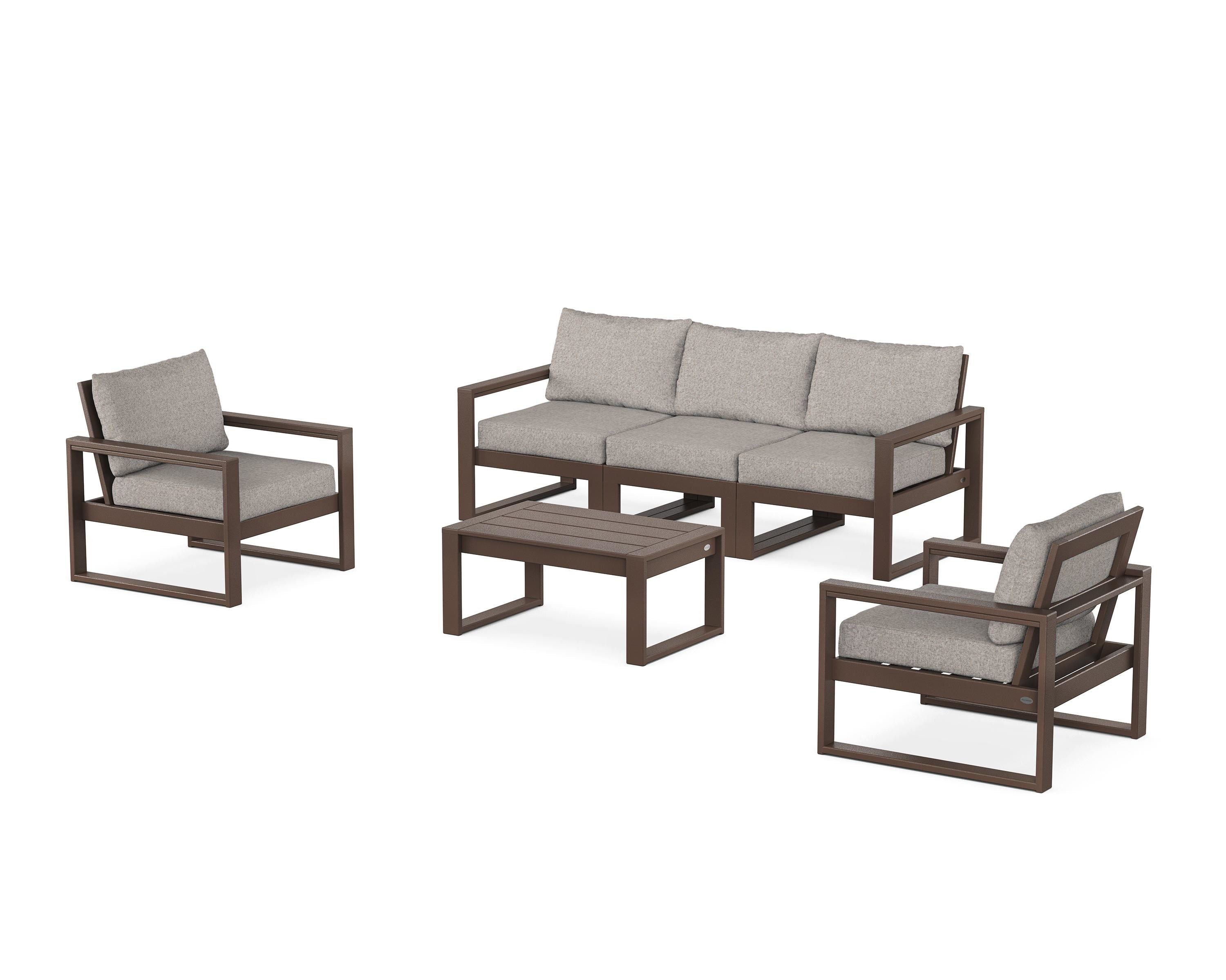 POLYWOOD EDGE Sectional 4-Piece Deep Seating Set with Sofa in Mahogany / Weathered Tweed