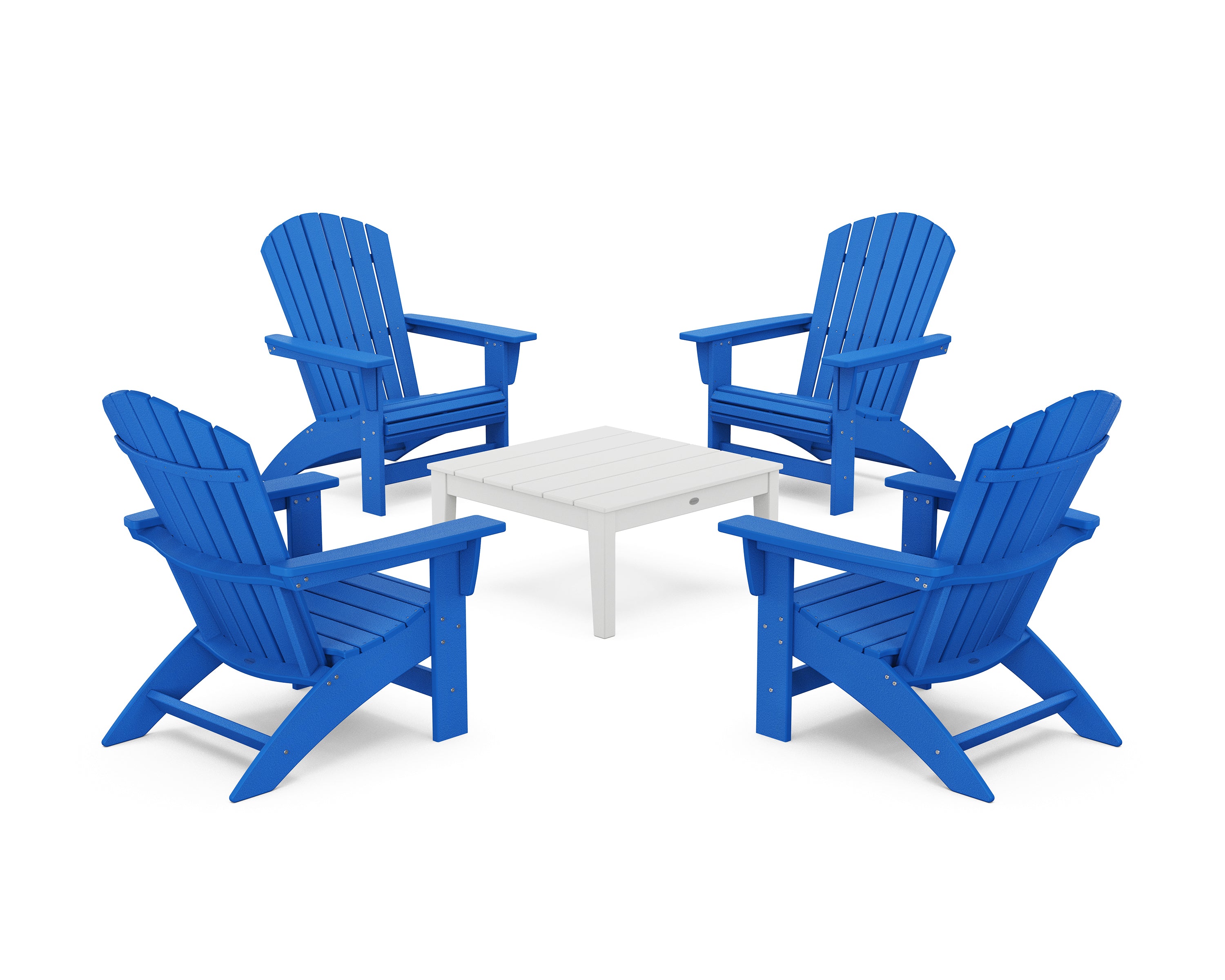 POLYWOOD® 5-Piece Nautical Grand Adirondack Chair Conversation Group in Pacific Blue / White
