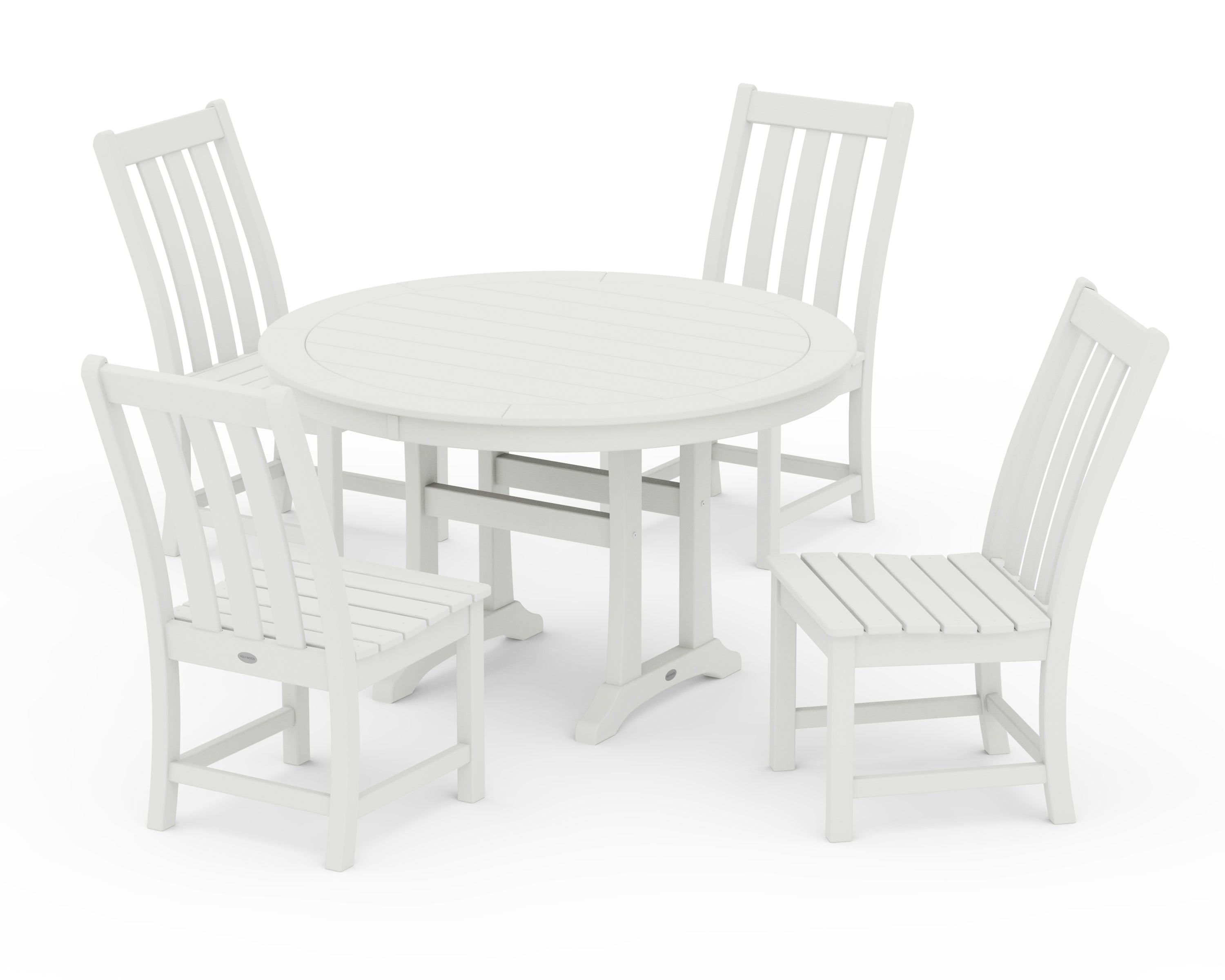 POLYWOOD Vineyard Side Chair 5-Piece Round Dining Set With Trestle Legs in Vintage White