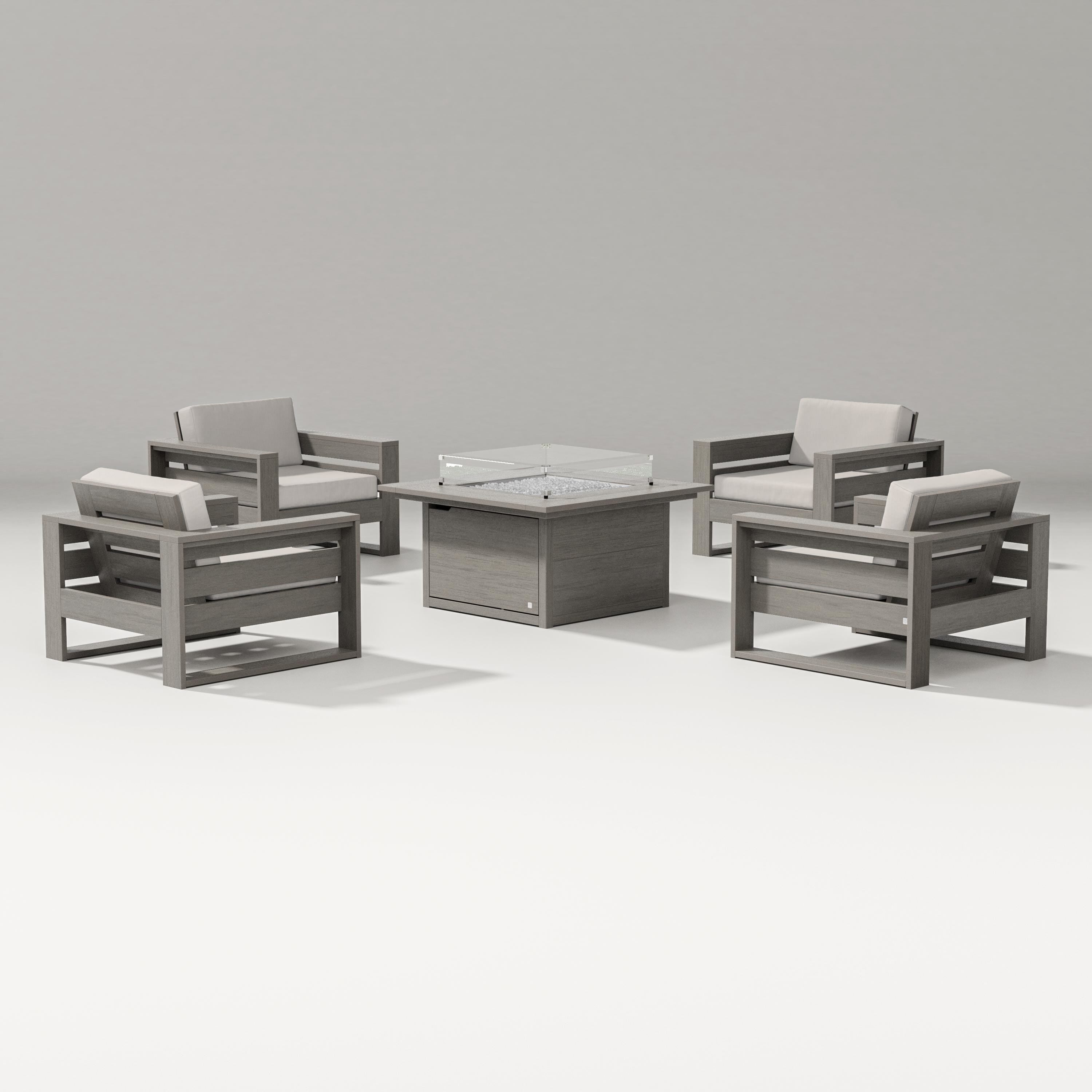 PW Designer Series Latitude 5-Piece Lounge Fire Table Set in Driftwood / Cast Ash