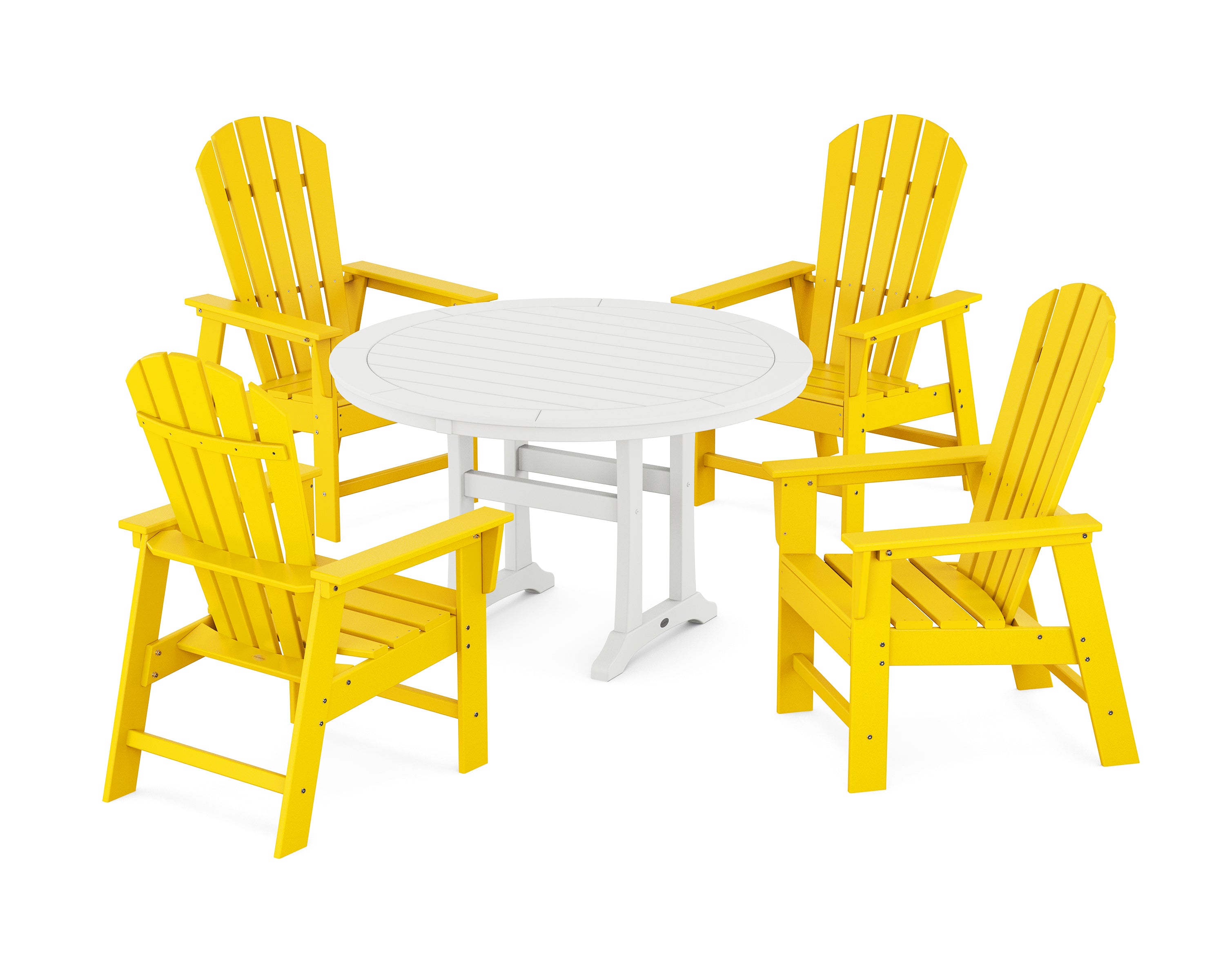 POLYWOOD® South Beach 5-Piece Round Dining Set with Trestle Legs in Lemon / White