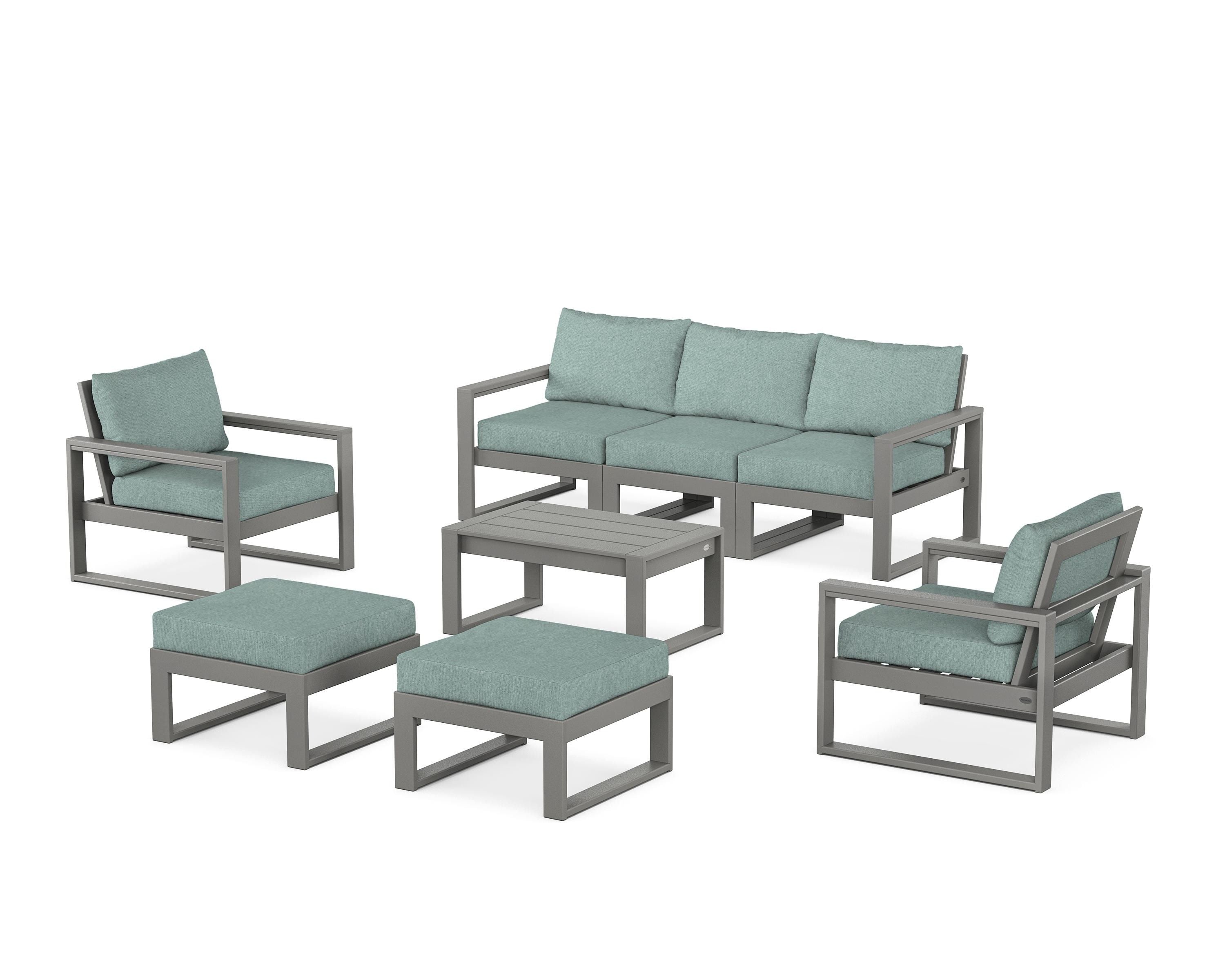POLYWOOD EDGE Sectional 8-Piece Lounge Sofa Set in Slate Grey / Glacier Spa