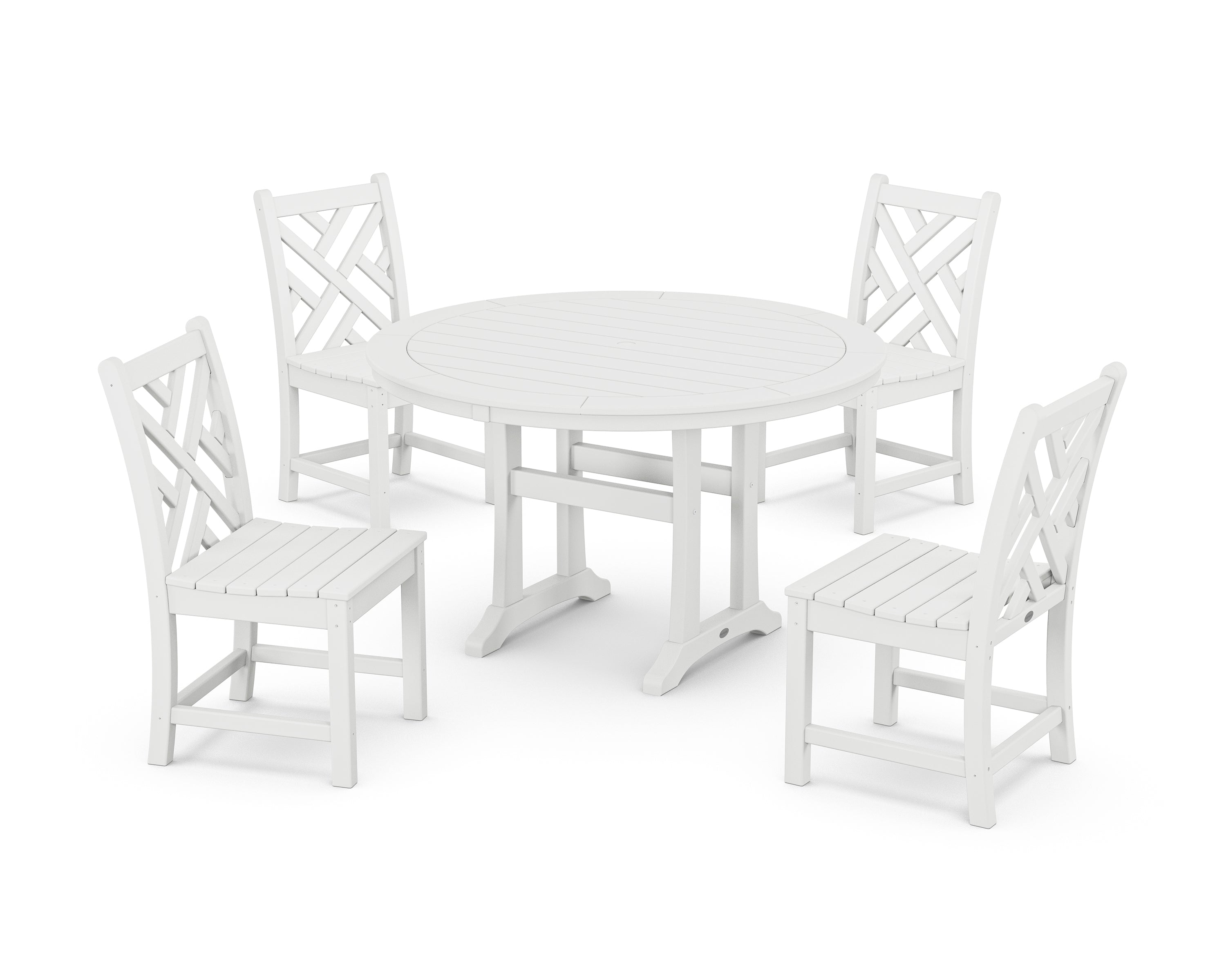 POLYWOOD® Chippendale Side Chair 5-Piece Round Dining Set With Trestle Legs in White