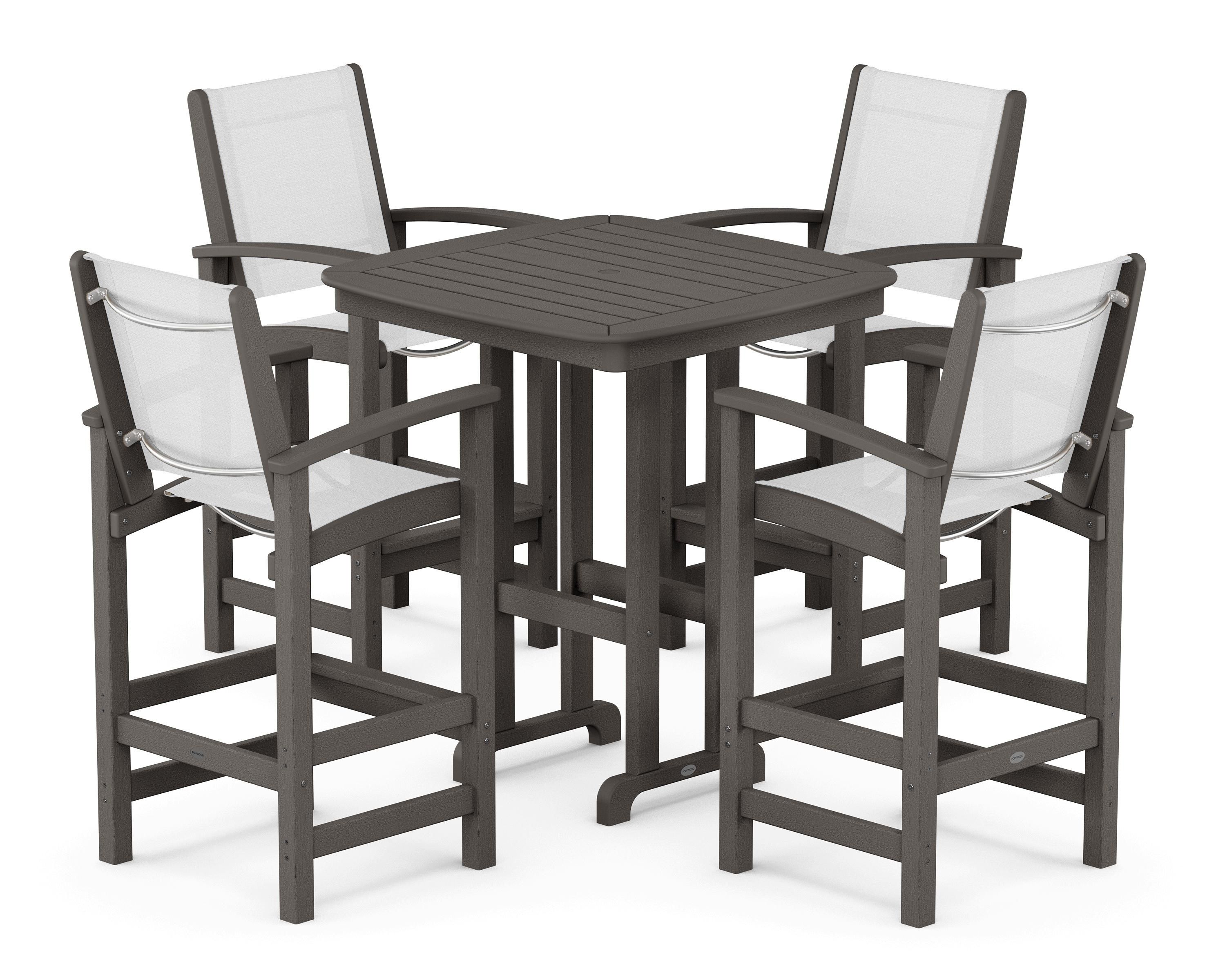 POLYWOOD Coastal 5-Piece Bar Set in Vintage Coffee / White Sling