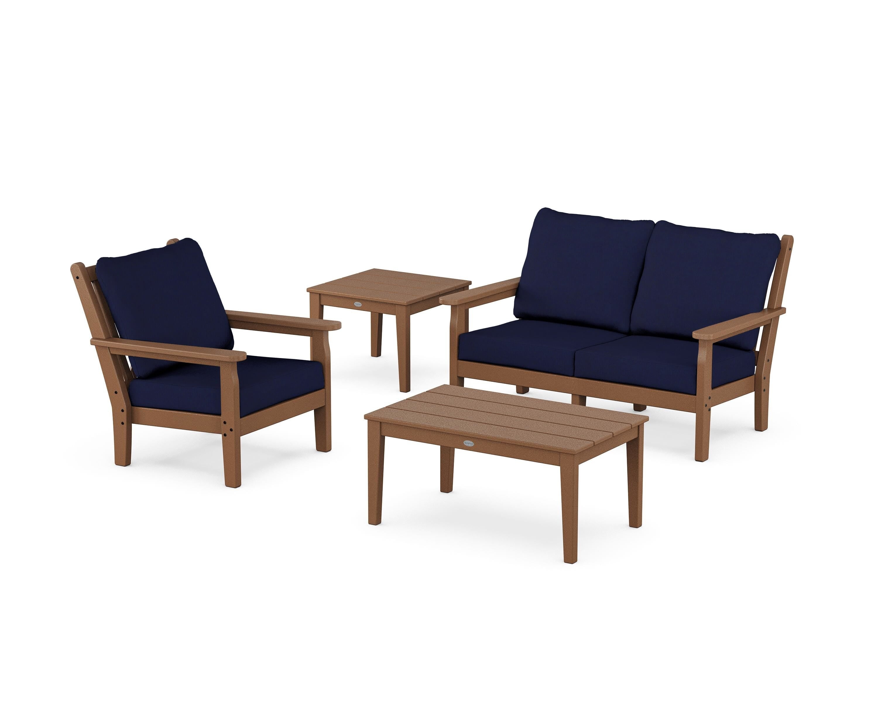 POLYWOOD Chippendale 4-Piece Deep Seating Set in Teak / Navy
