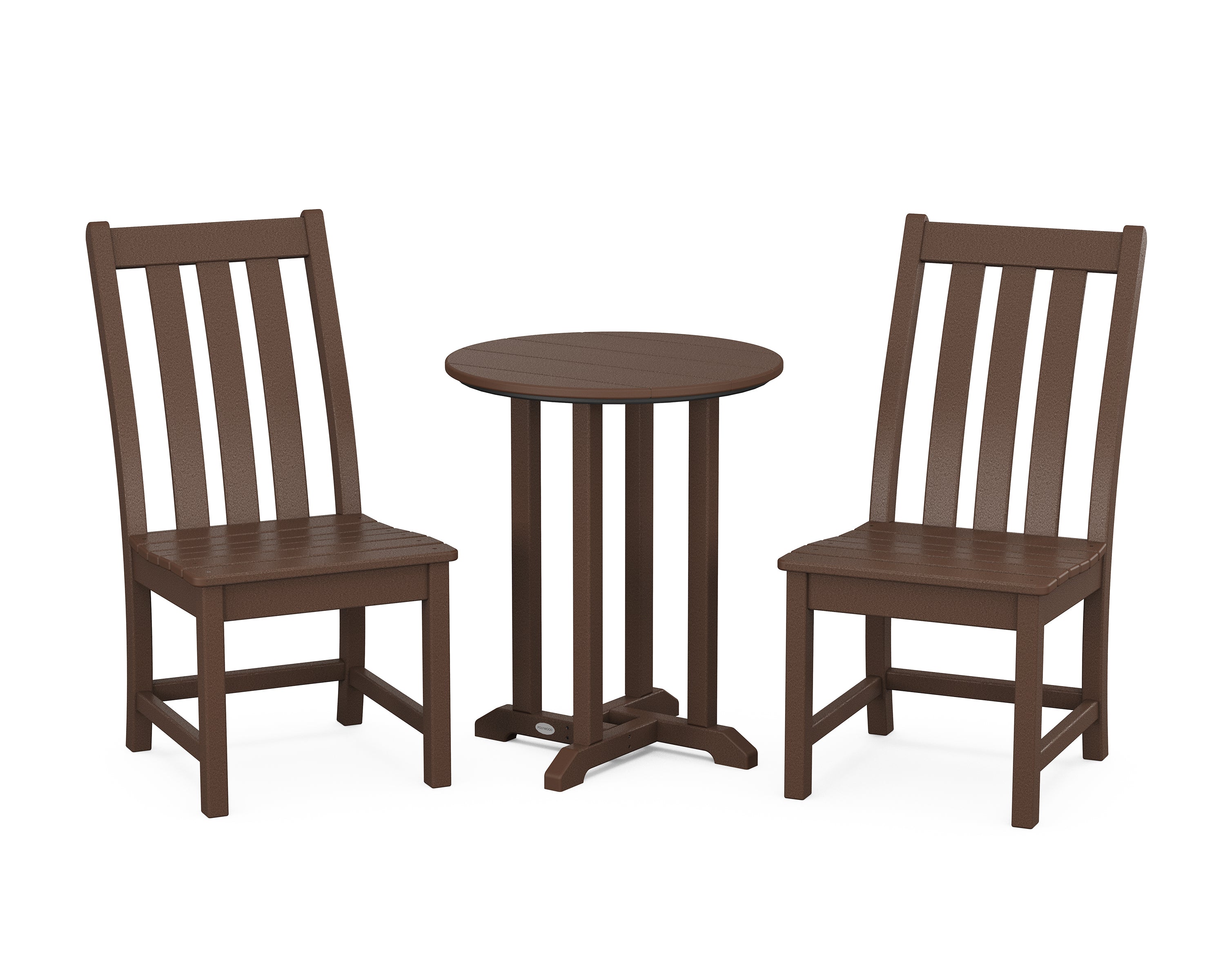 POLYWOOD Vineyard Side Chair 3-Piece Round Bistro Dining Set in Mahogany