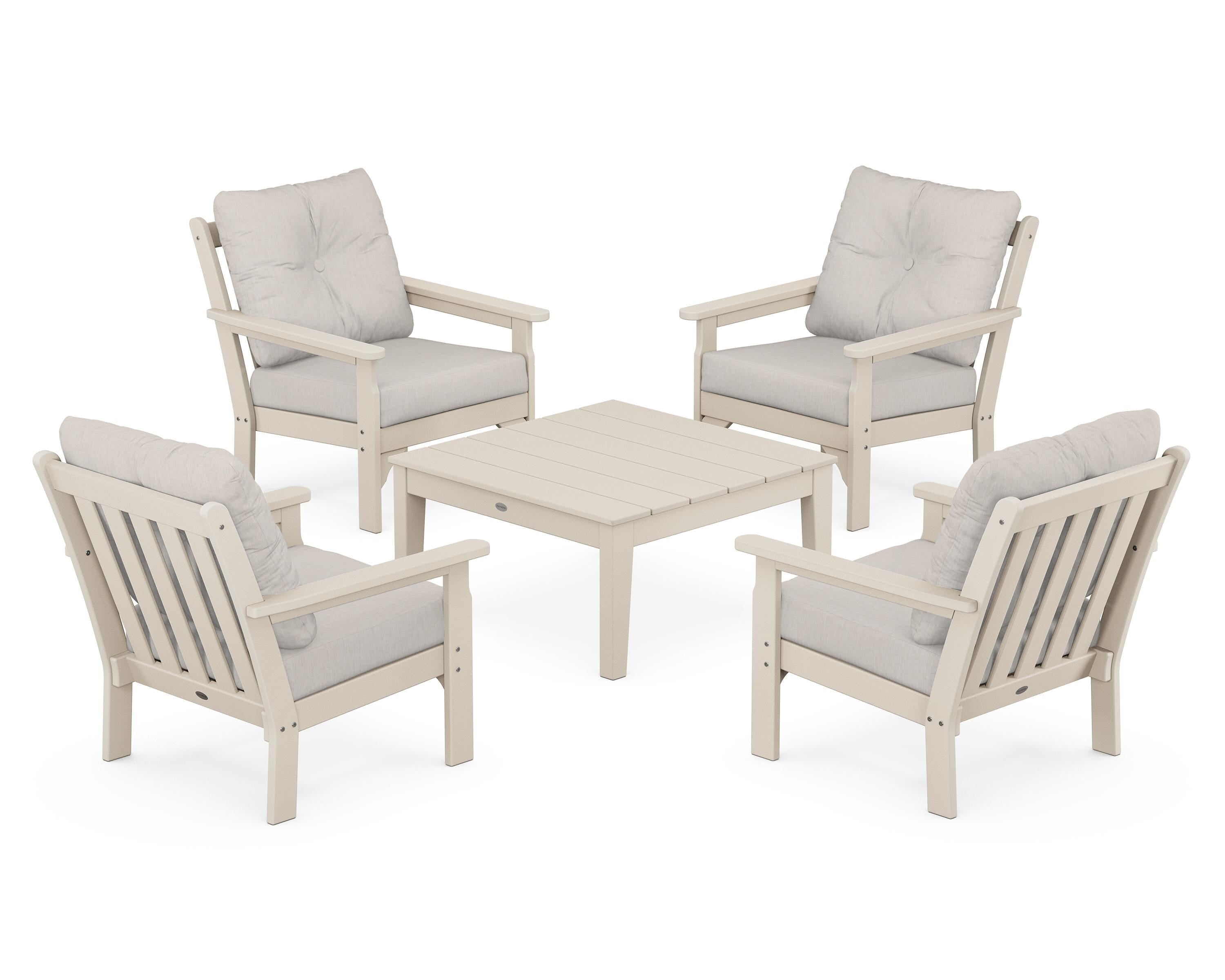 POLYWOOD Vineyard 5-Piece Deep Seating Conversation Set in Sand / Cast Ash