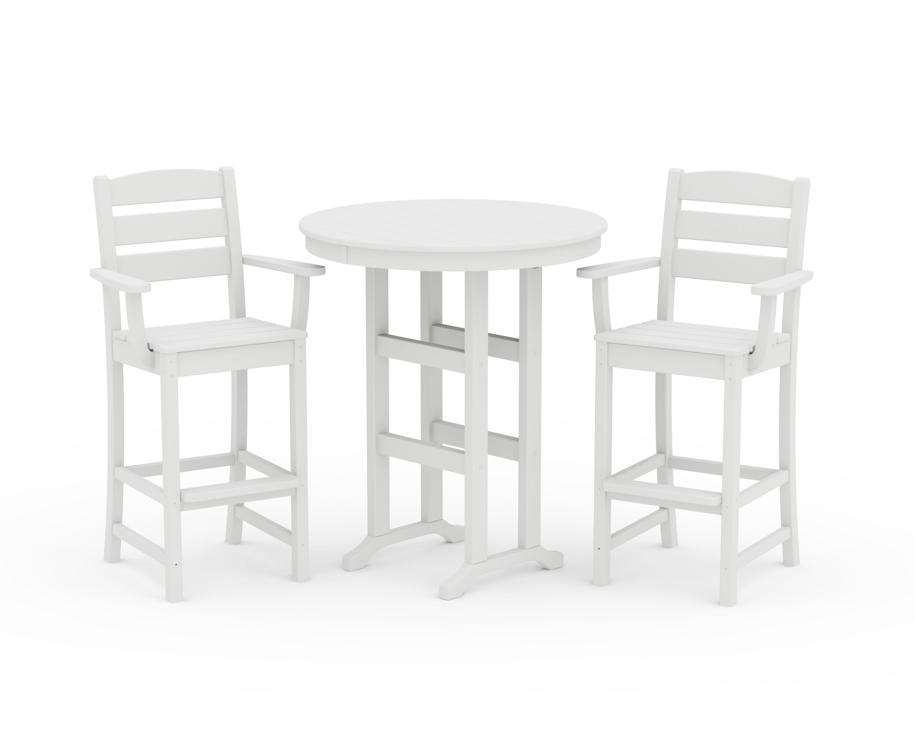 POLYWOOD Lakeside 3-Piece Round Bar Arm Chair Set in White